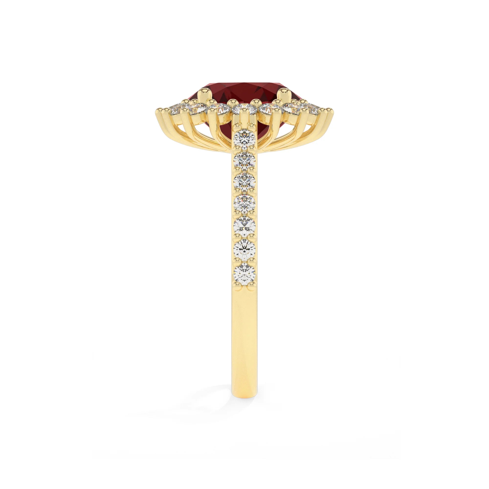 natural garnet round solitaire rings in yellow gold 