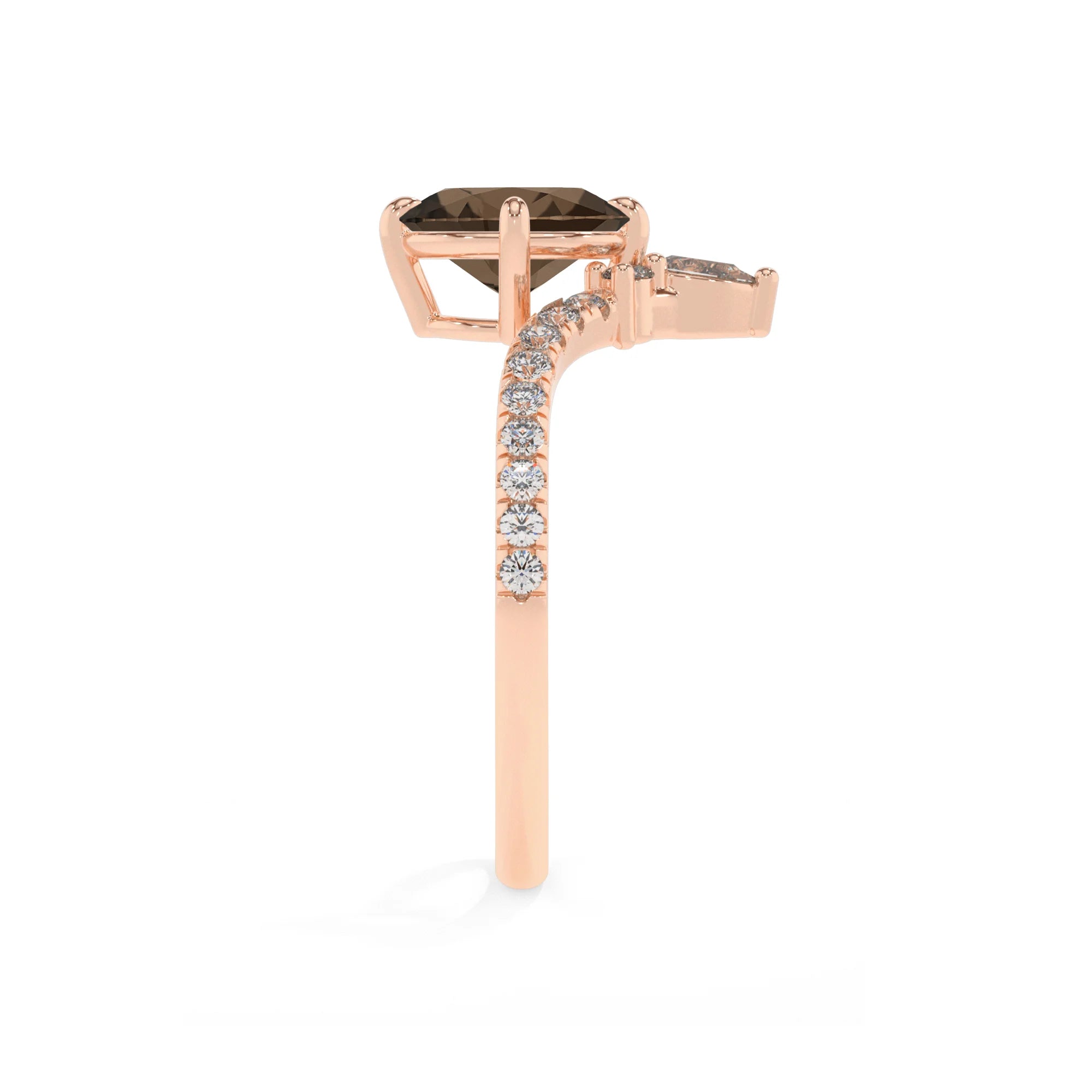 natural smoky-quartz oval solitaire rings in rose gold 
