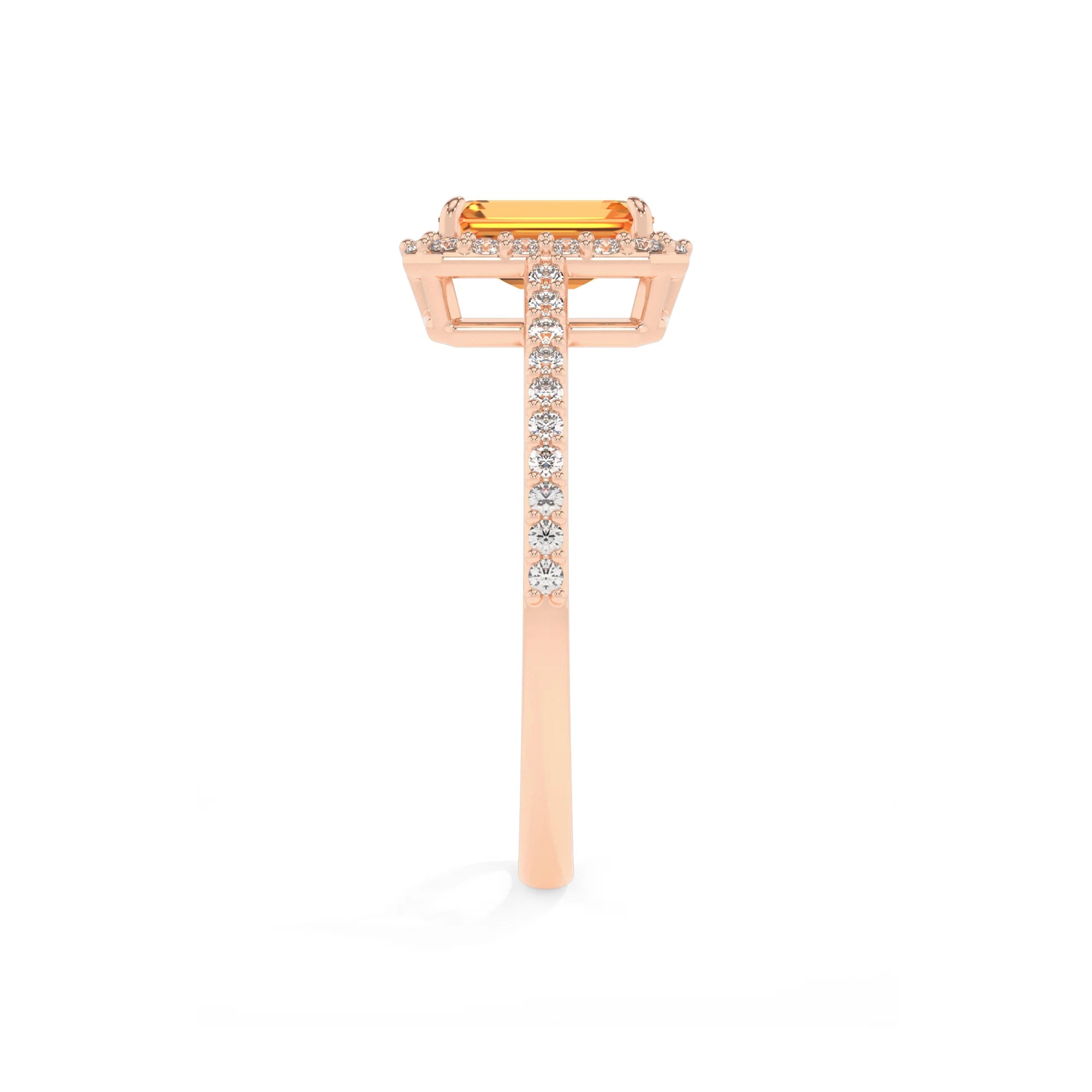 lab grown citrine emerald cut solitaire rings in rose gold 