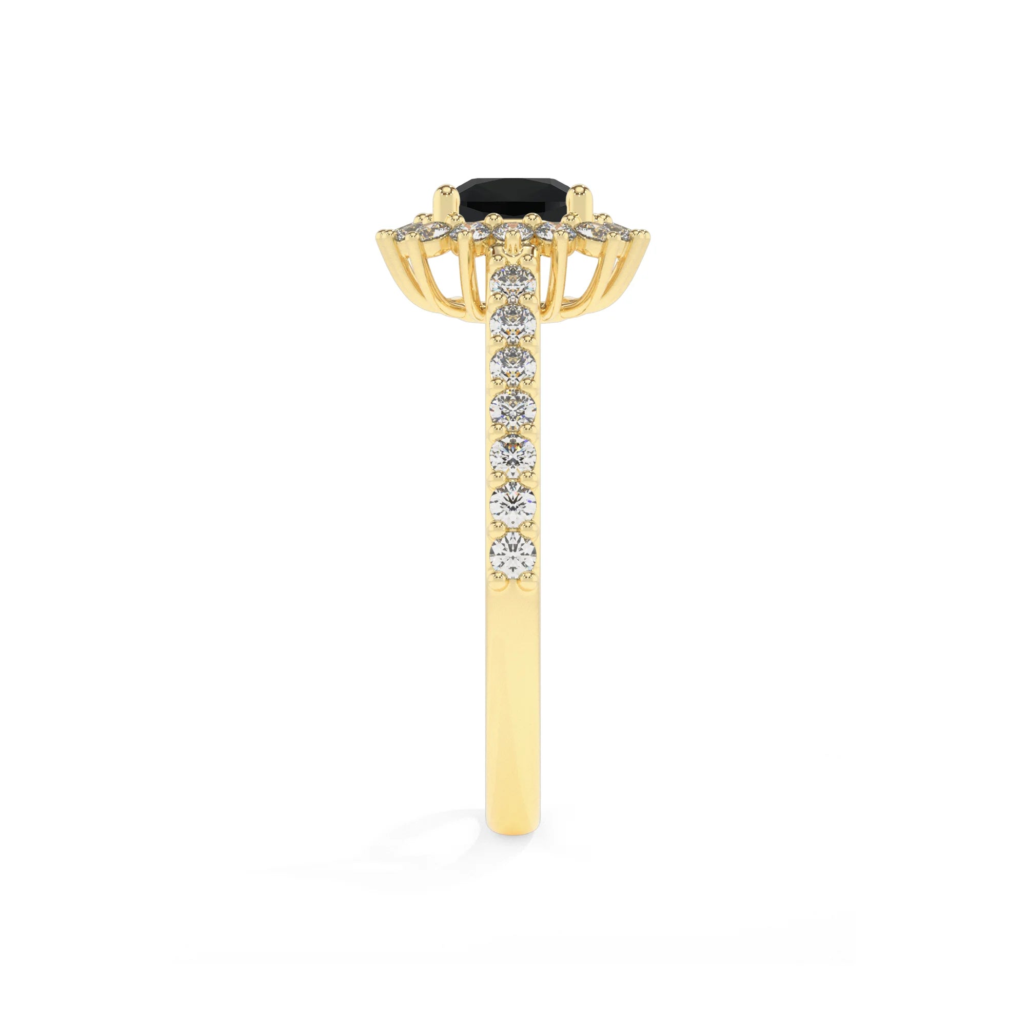 natural black-onyx cushion solitaire rings in yellow gold 
