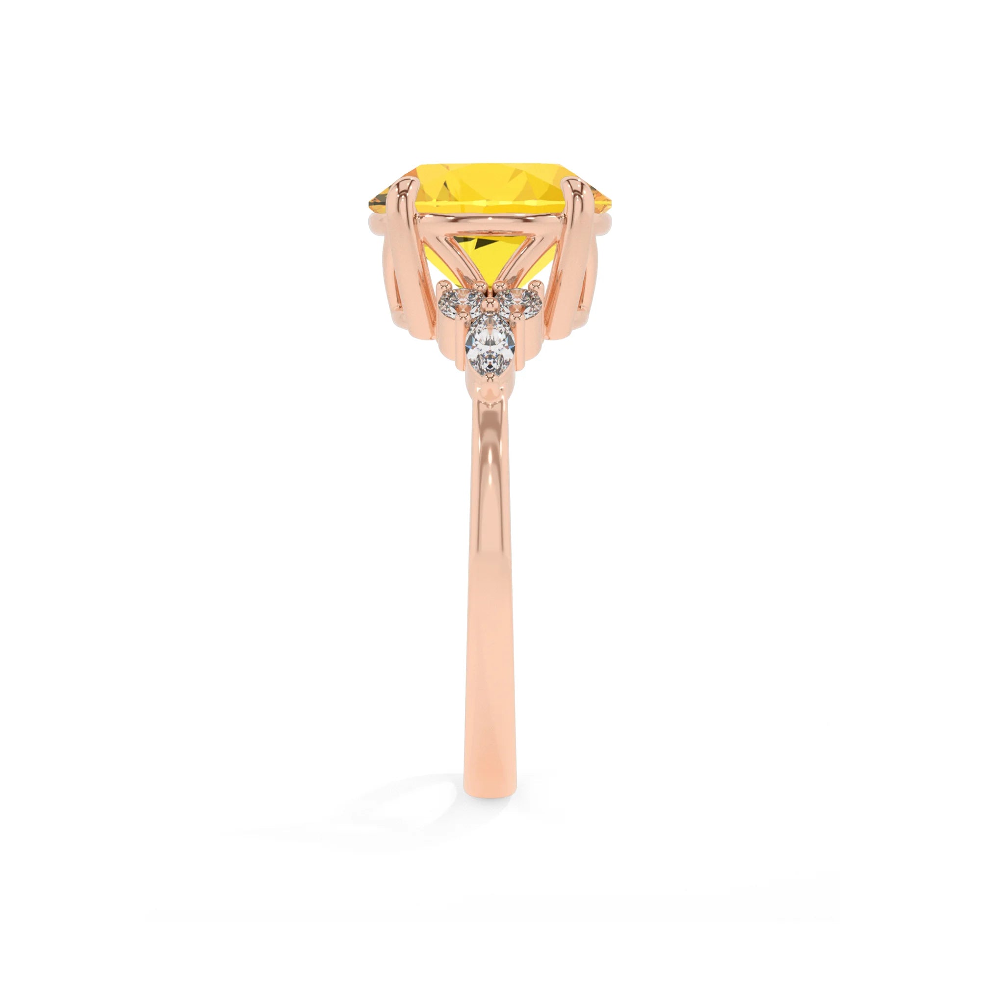lab grown yellow-sapphire round solitaire rings in rose gold 
