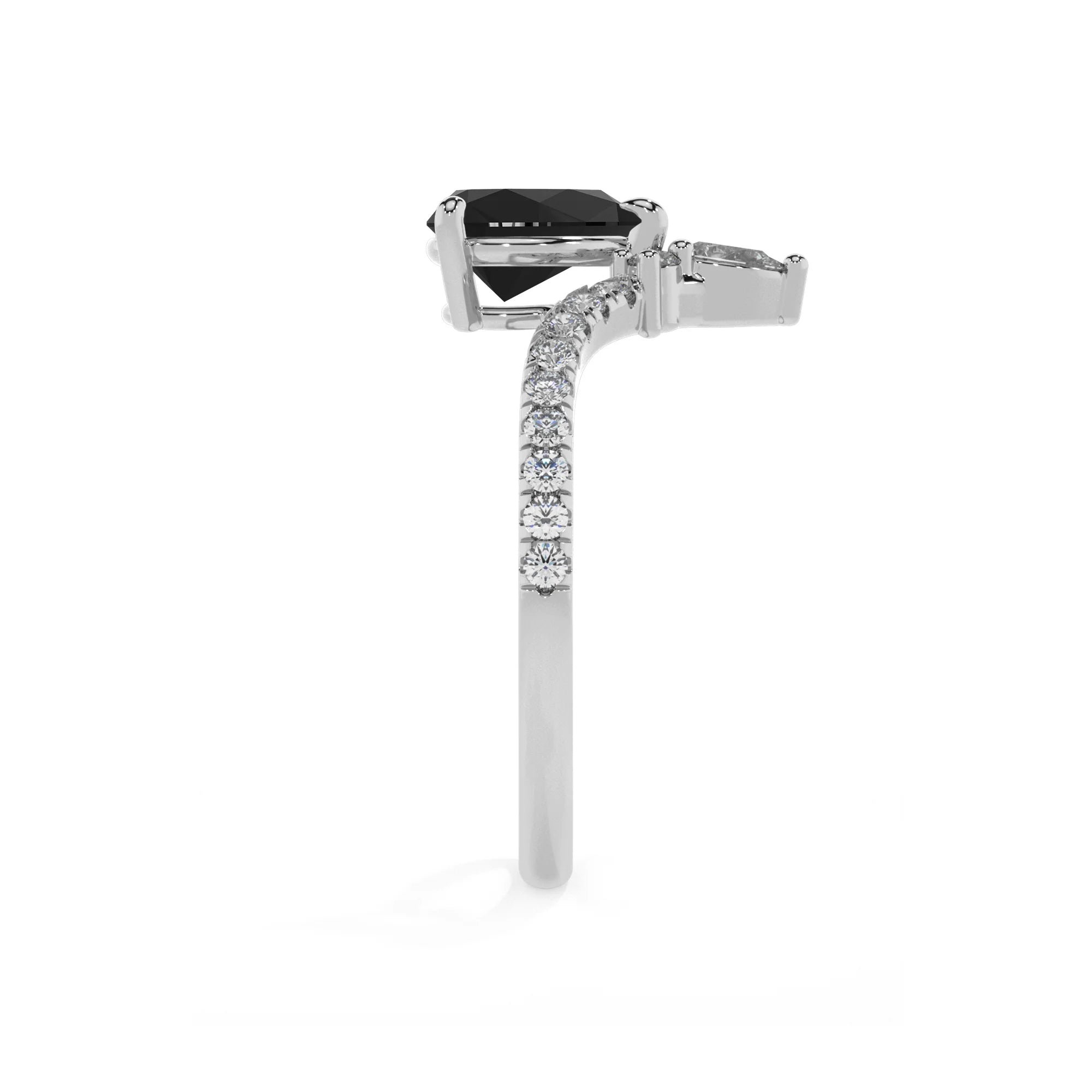 natural black-onyx pear solitaire rings in white gold 