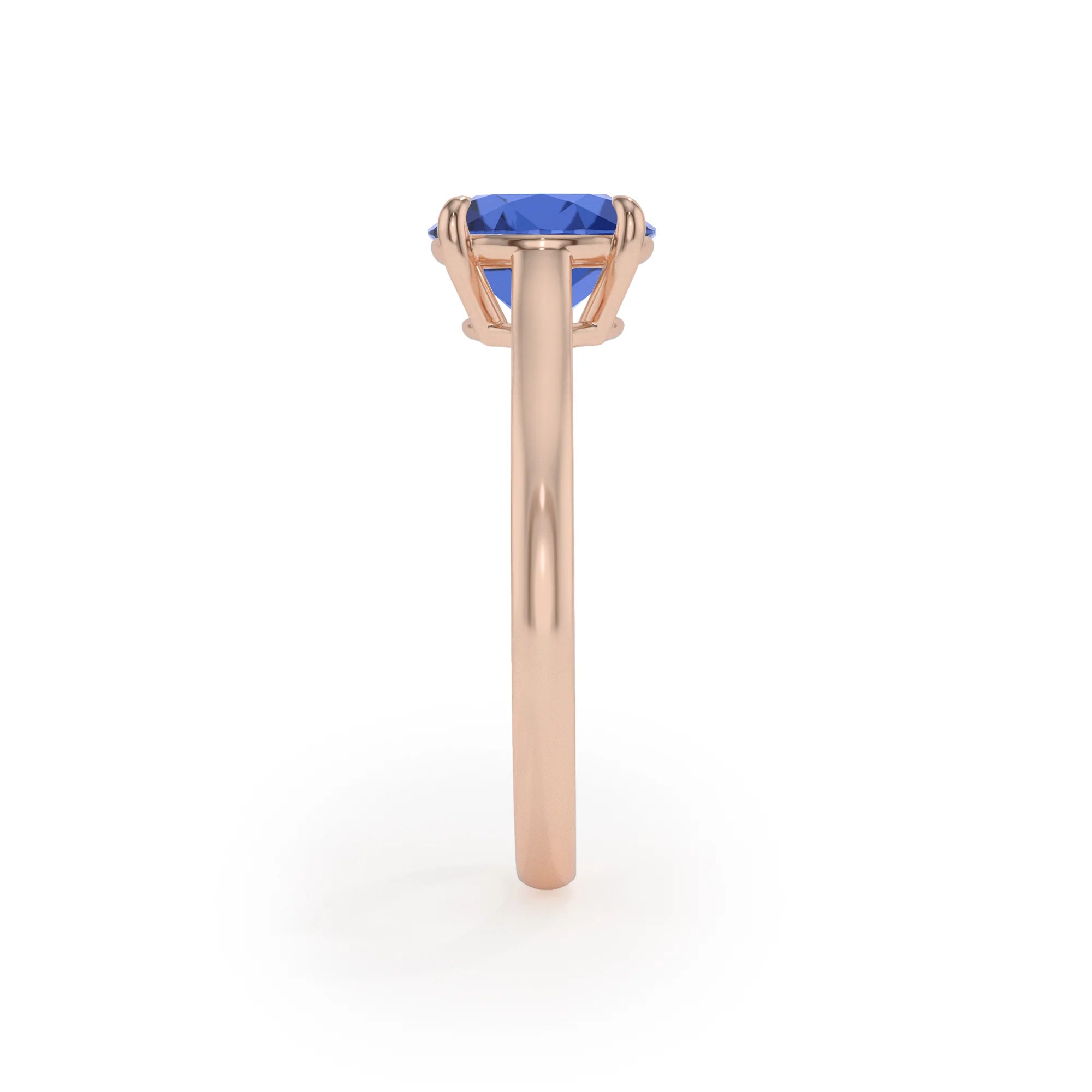lab grown blue-sapphire round solitaire rings in rose gold 