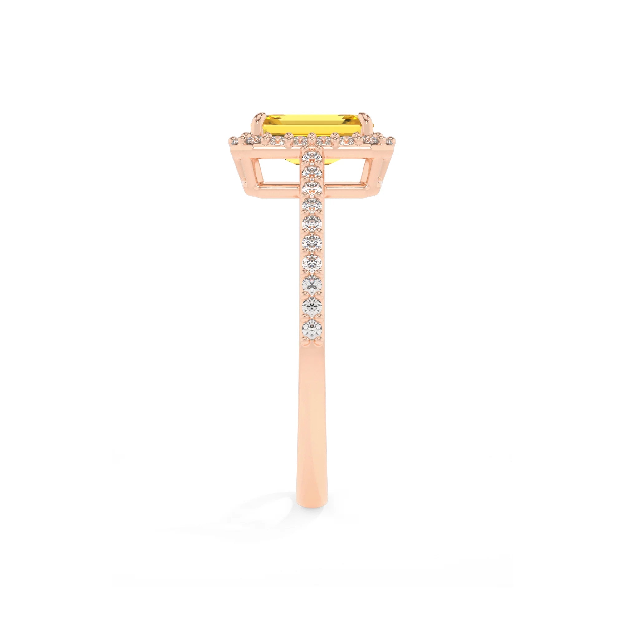 lab grown yellow-sapphire emerald cut solitaire rings in rose gold 