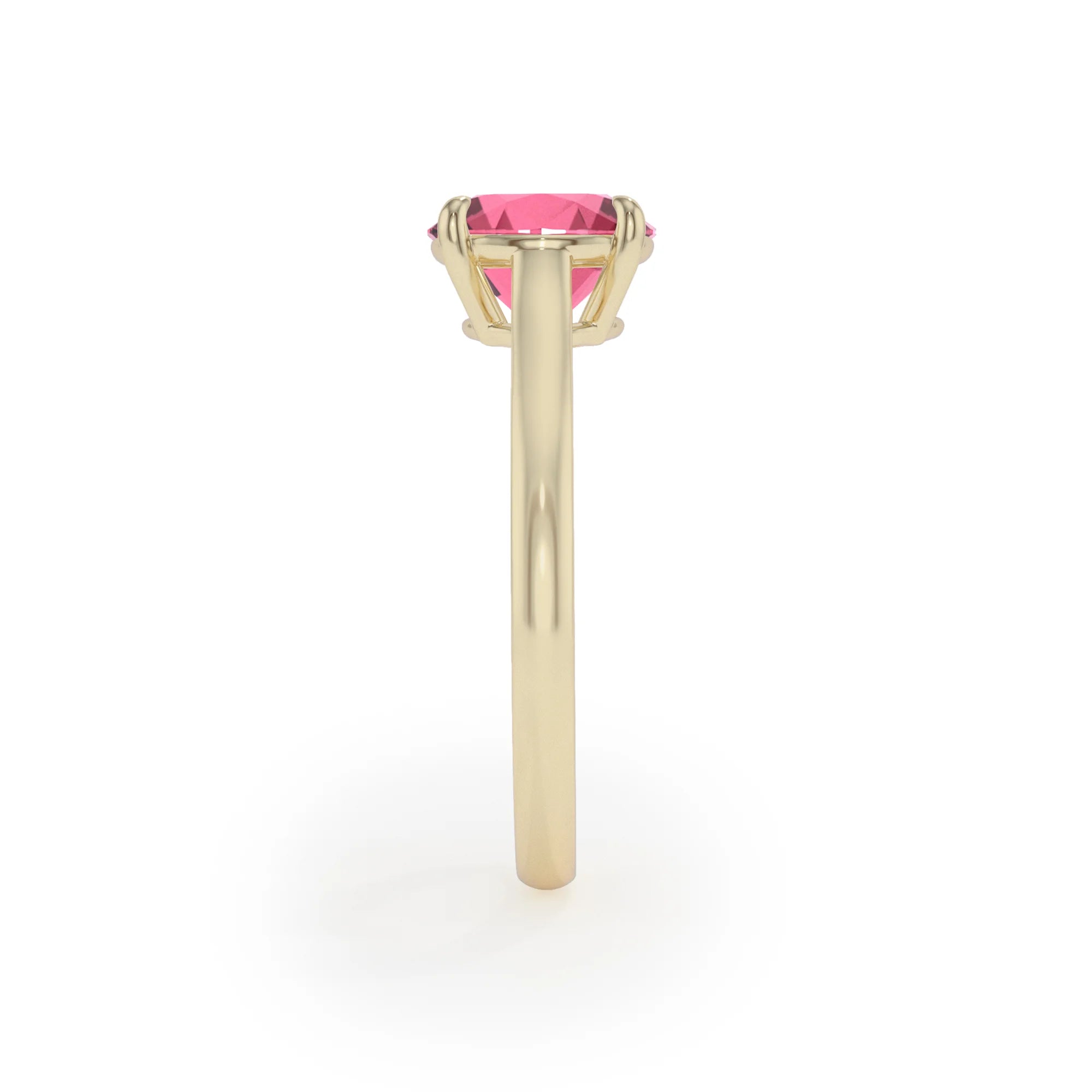 lab grown pink-tourmaline round solitaire rings in yellow gold 
