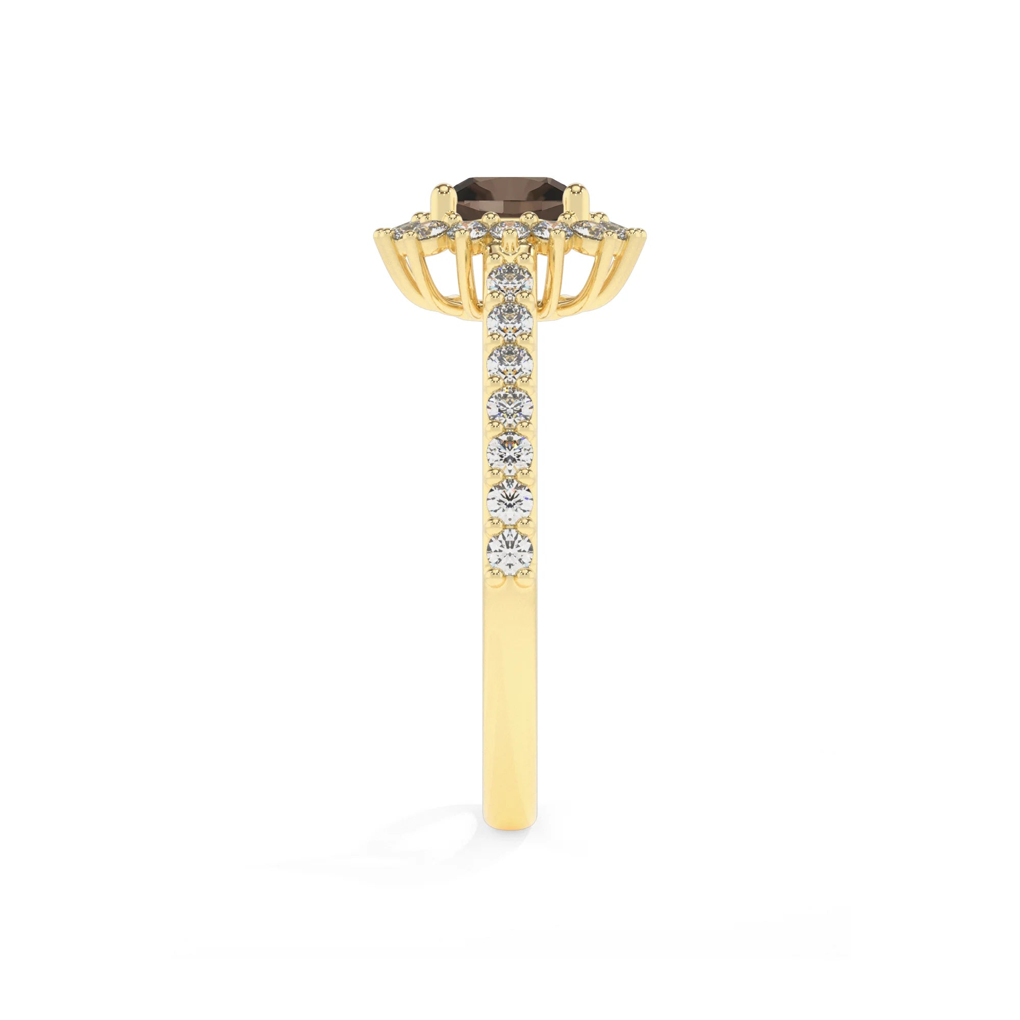 natural smoky-quartz cushion solitaire rings in yellow gold 