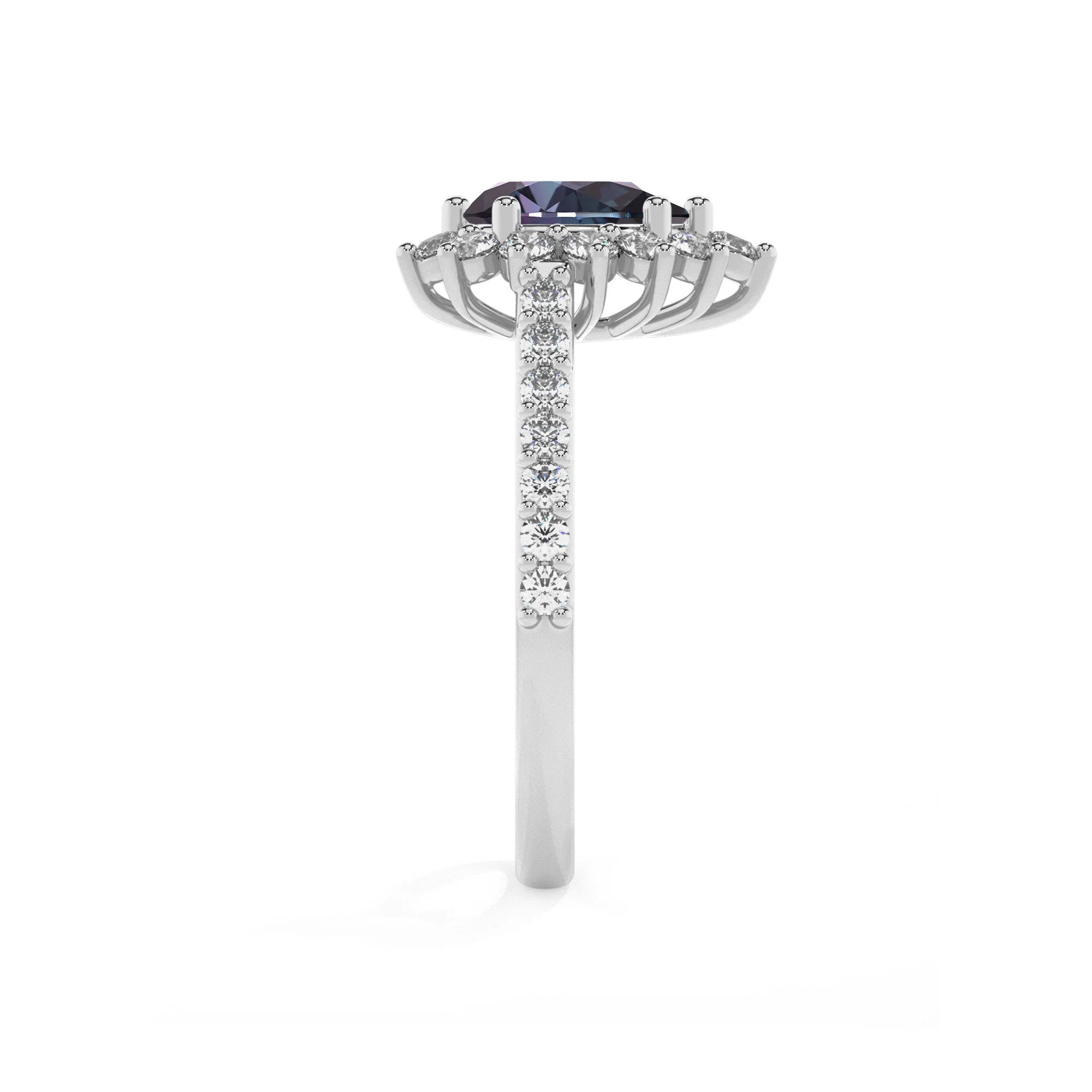 lab grown alexandrite pear solitaire rings in platinum 