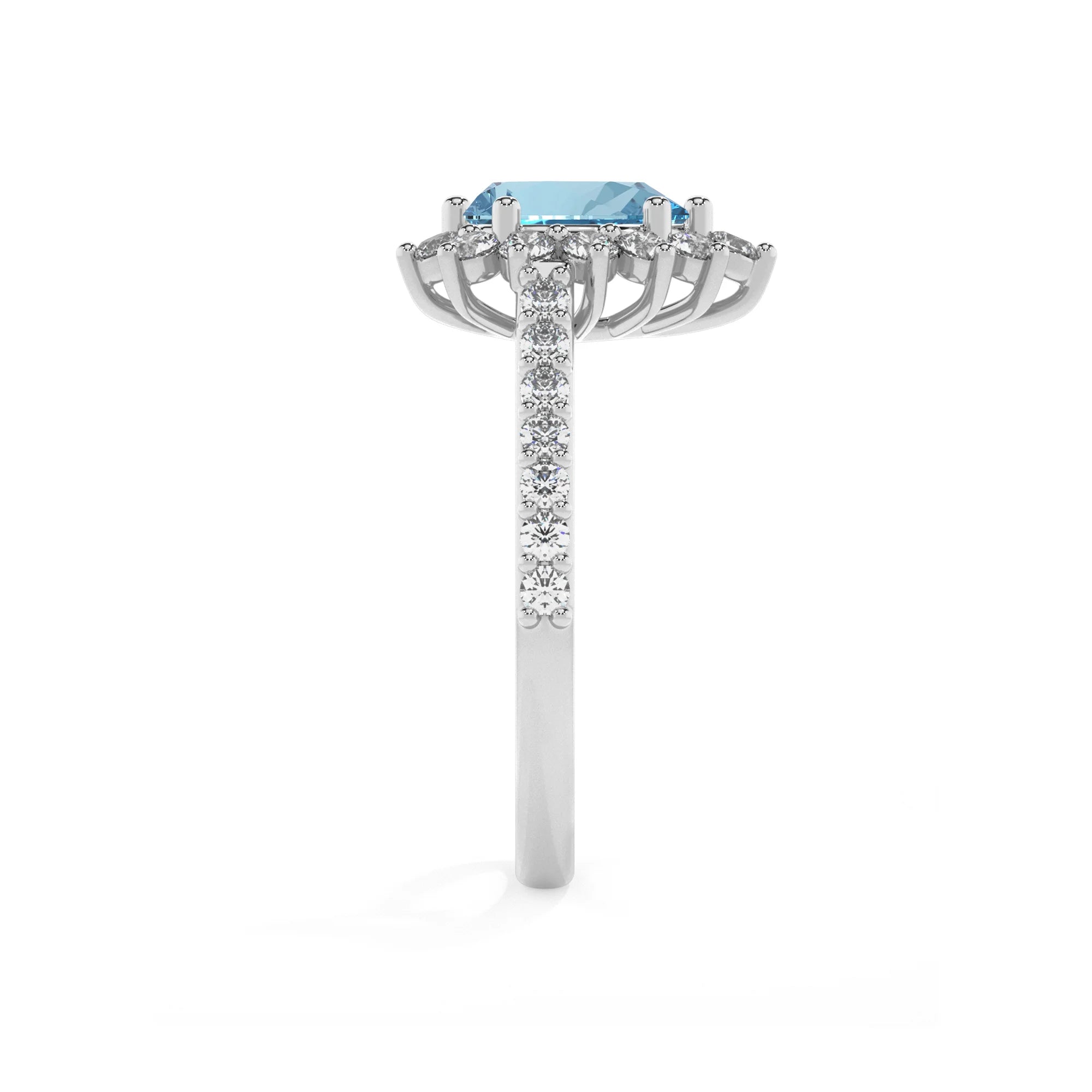 lab grown aquamarine pear solitaire rings in platinum 