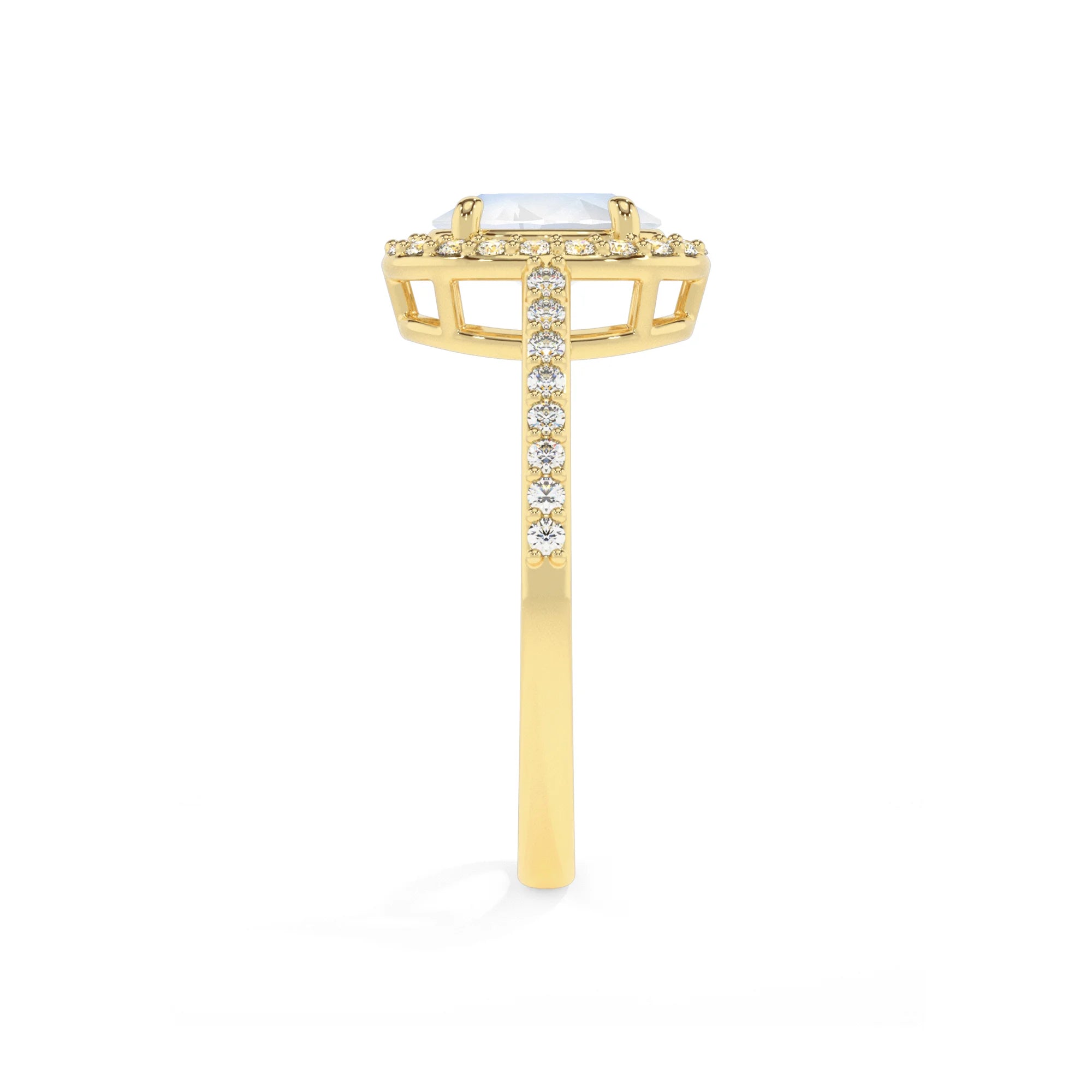 natural rainbow-moonstone oval solitaire rings in yellow gold 