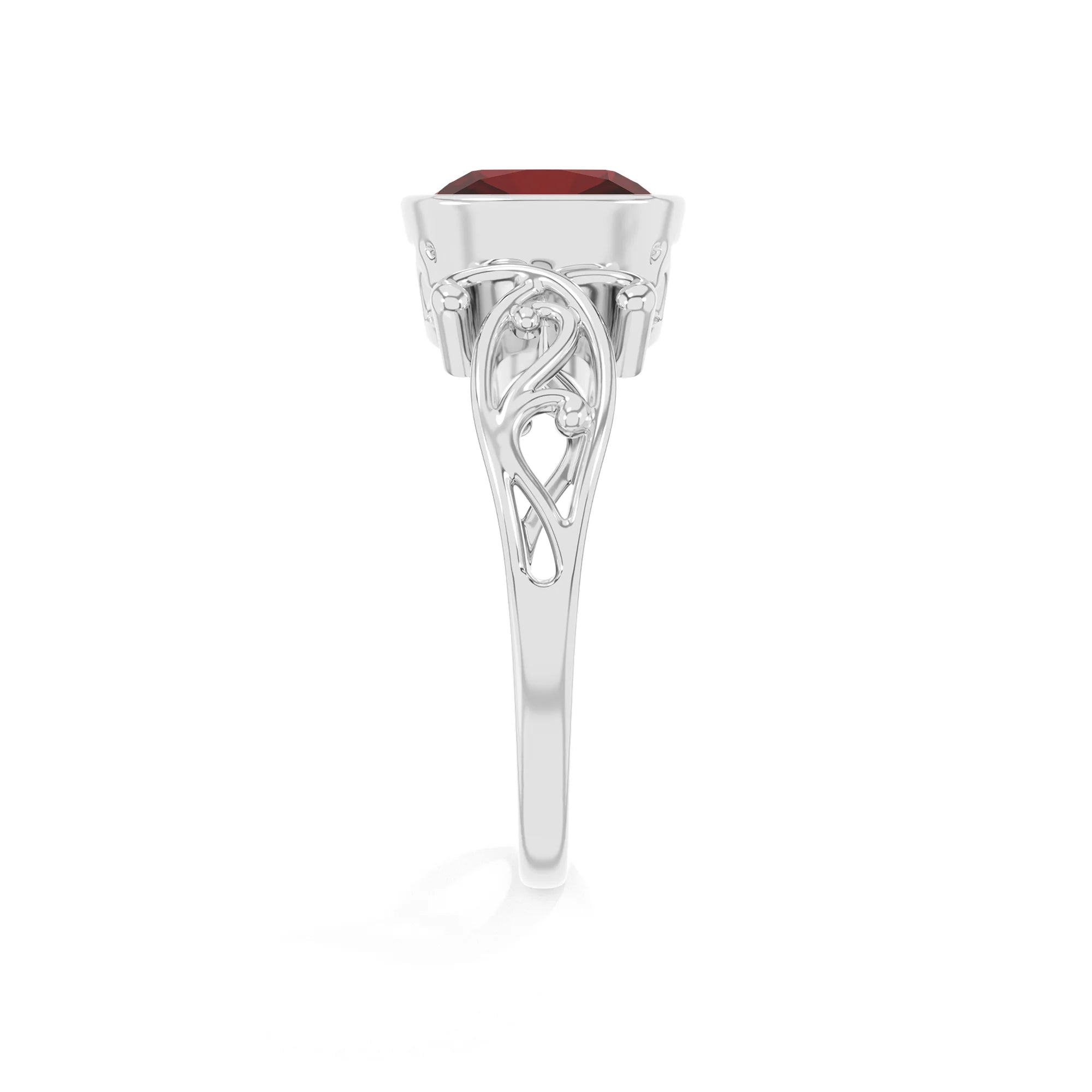 natural garnet cushion solitaire rings in platinum 