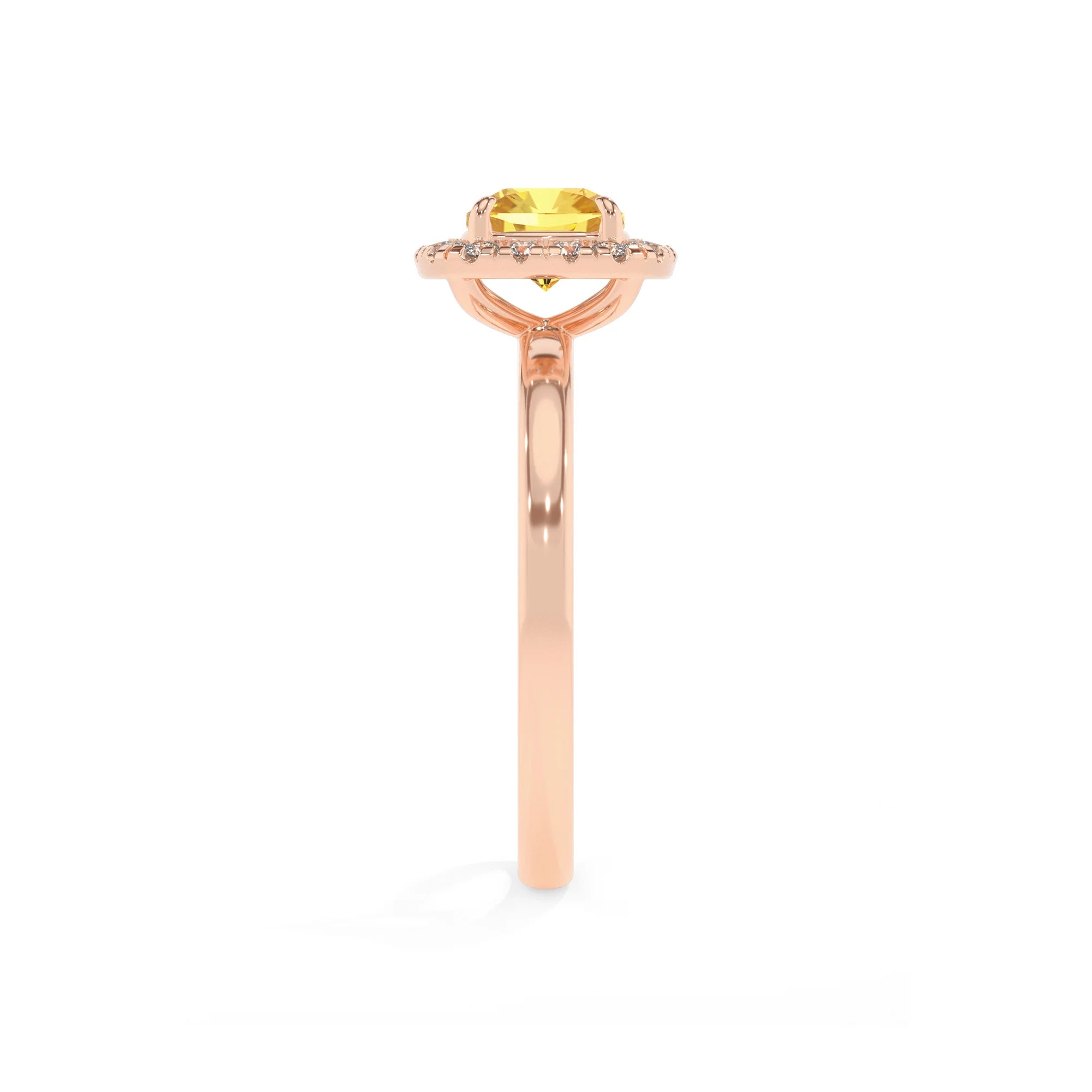 lab grown yellow-sapphire cushion solitaire rings in rose gold 