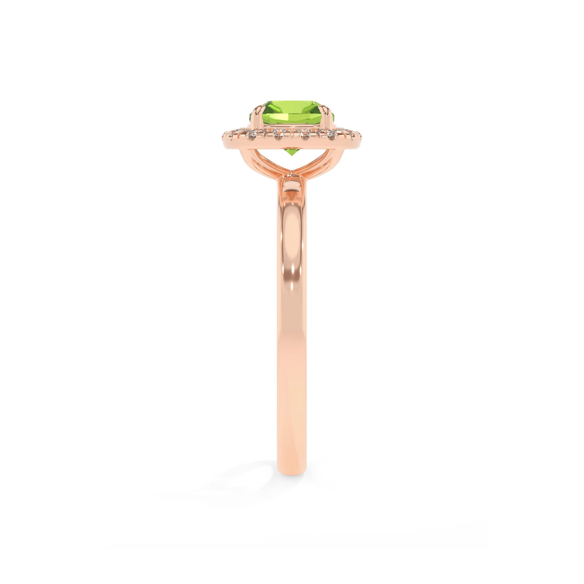 natural peridot cushion solitaire rings in rose gold 