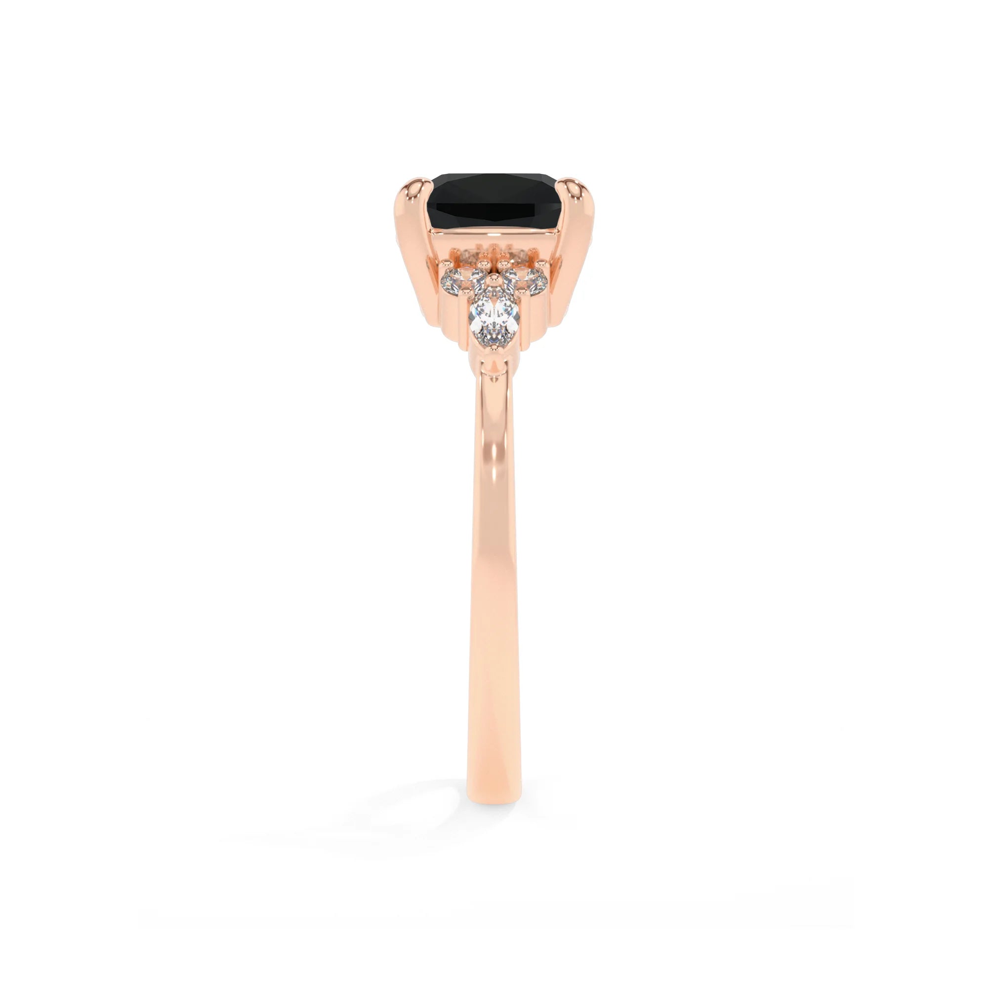 natural black-onyx cushion solitaire rings in rose gold 