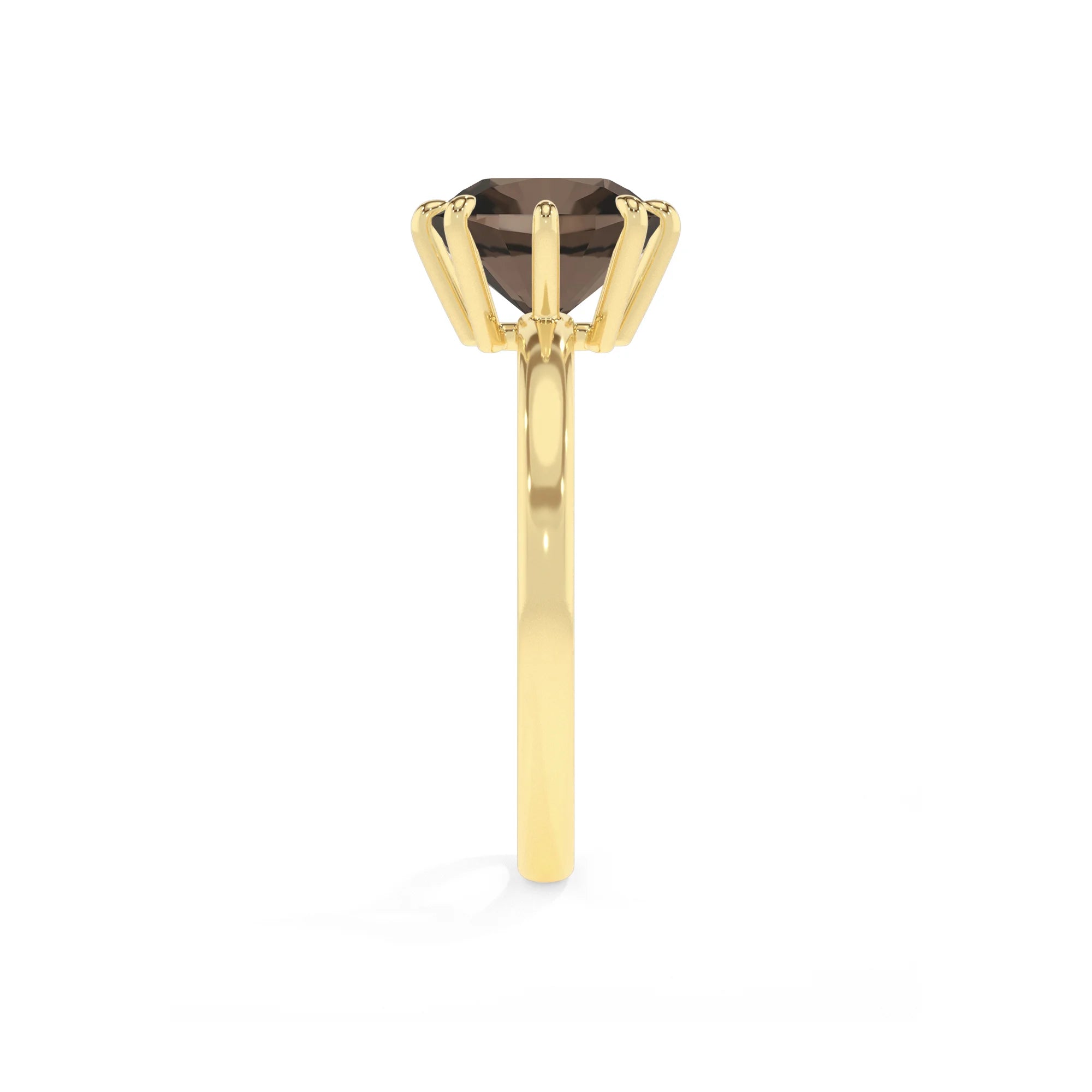 natural smoky-quartz cushion solitaire rings in yellow gold 