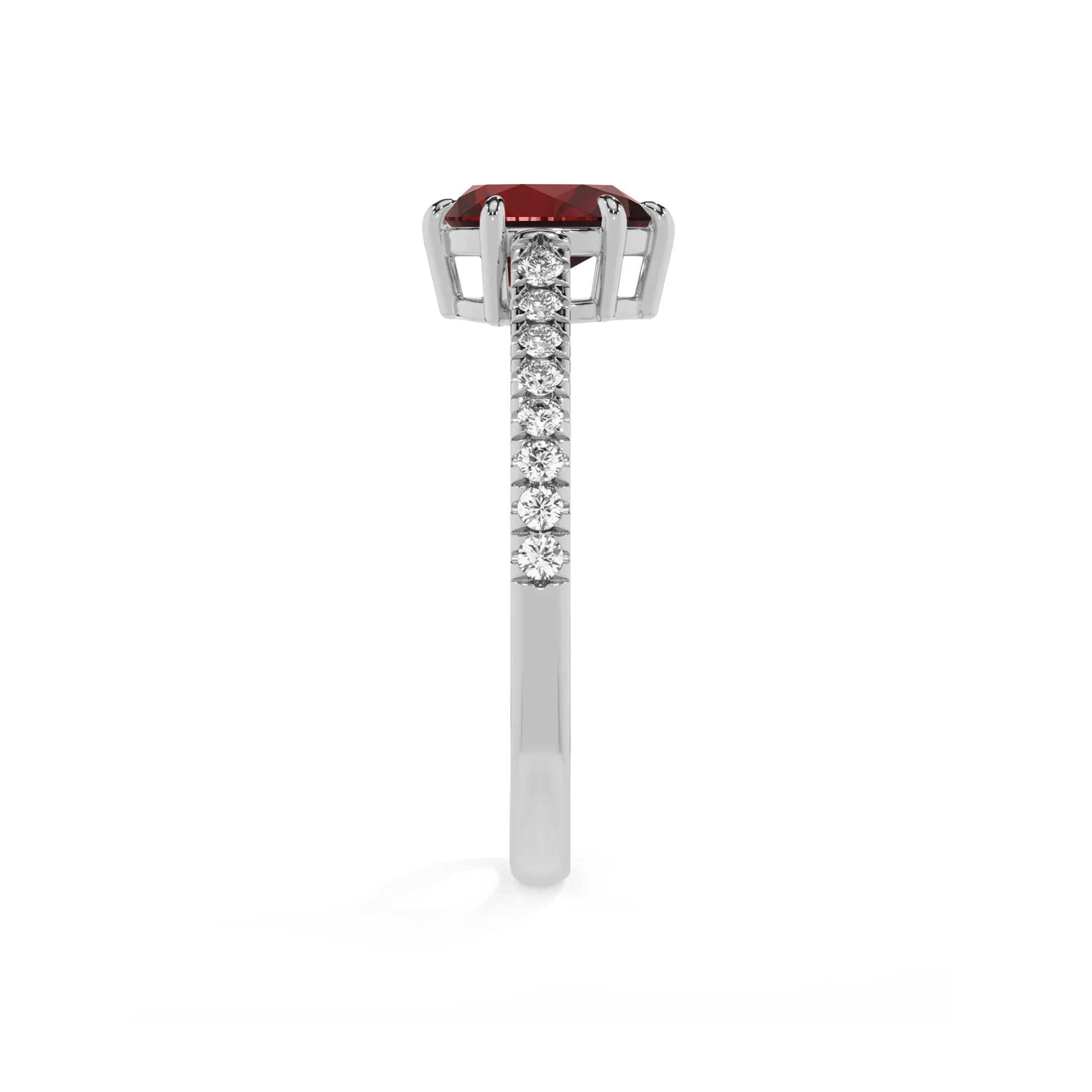 natural garnet pear half eternity solitaire engagement rings in white gold 