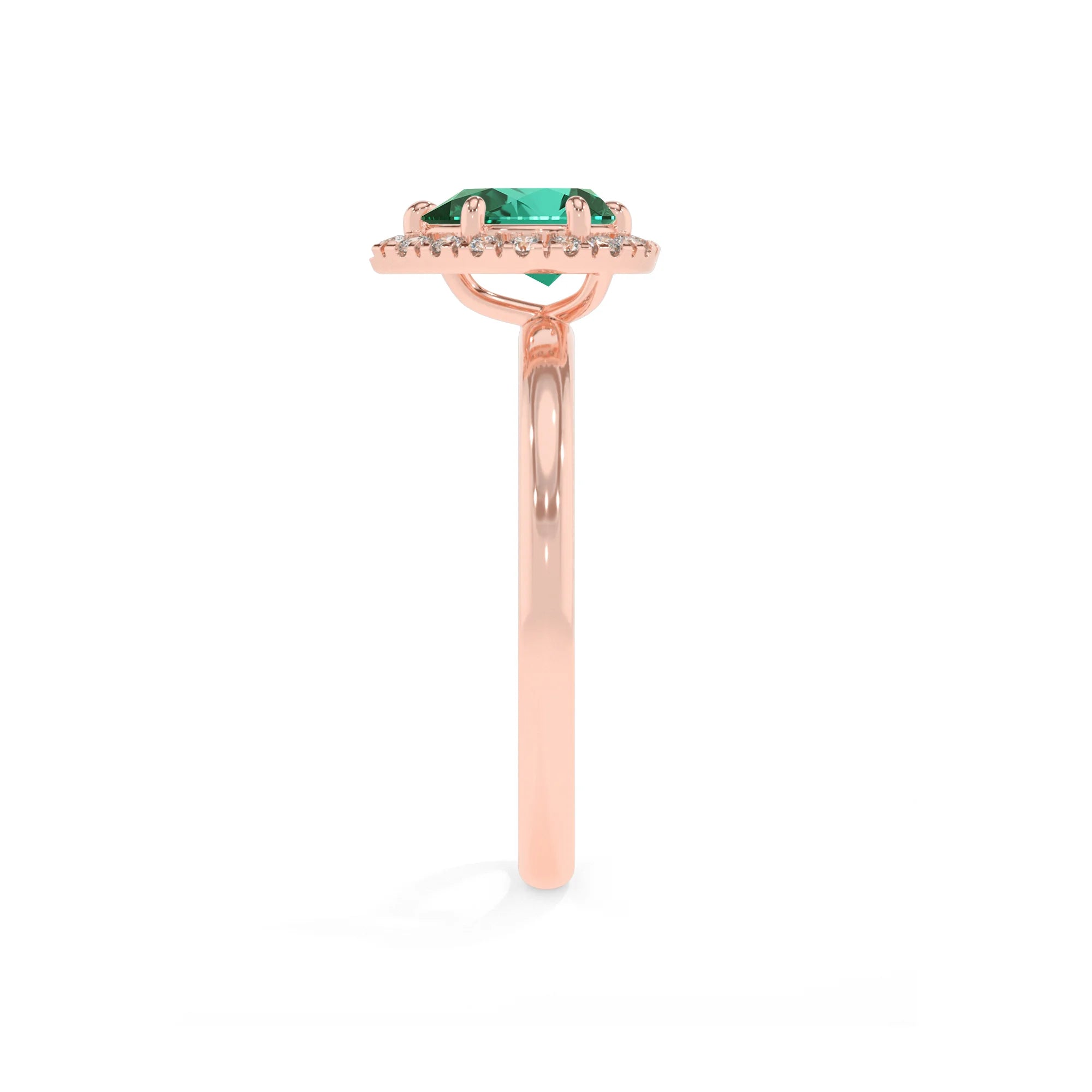 lab grown emerald pear solitaire rings in rose gold 