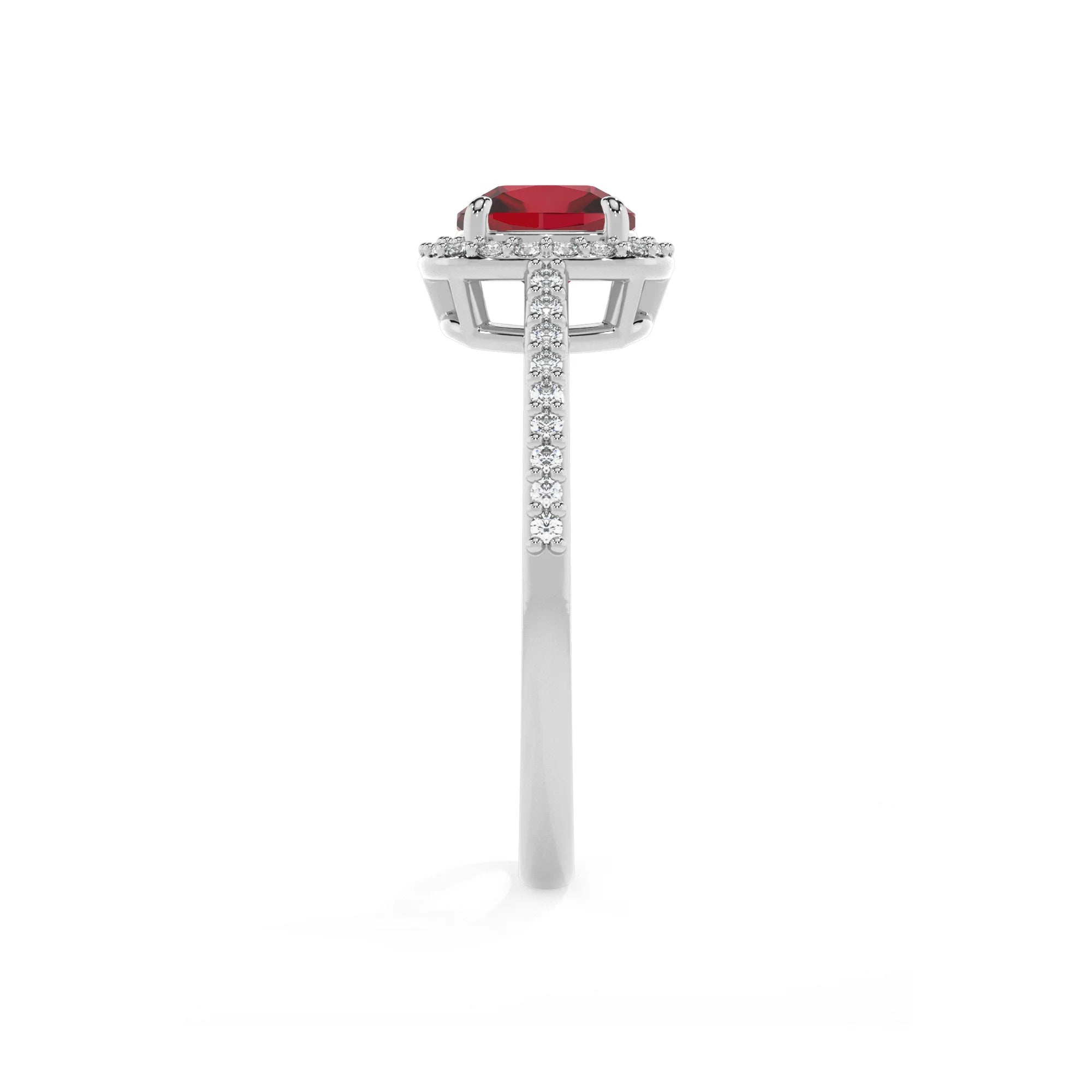 lab grown ruby cushion solitaire rings in white gold 