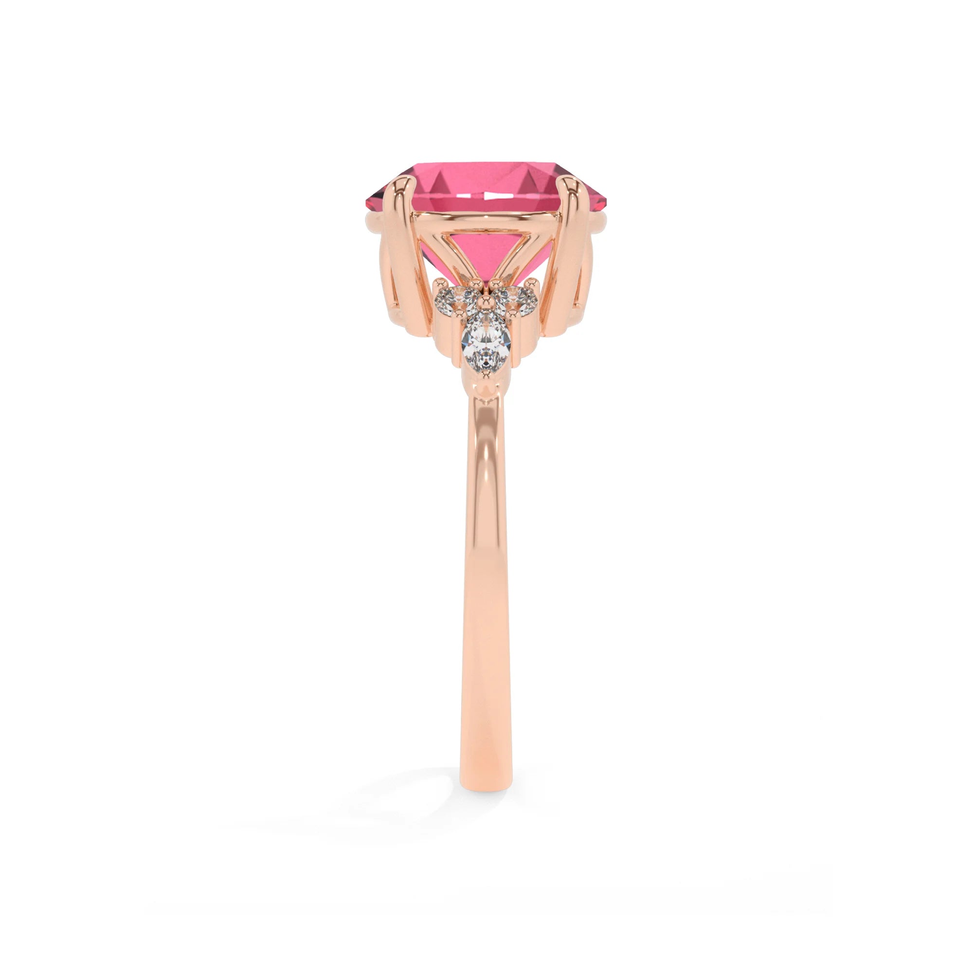 lab grown pink-tourmaline round solitaire rings in rose gold 