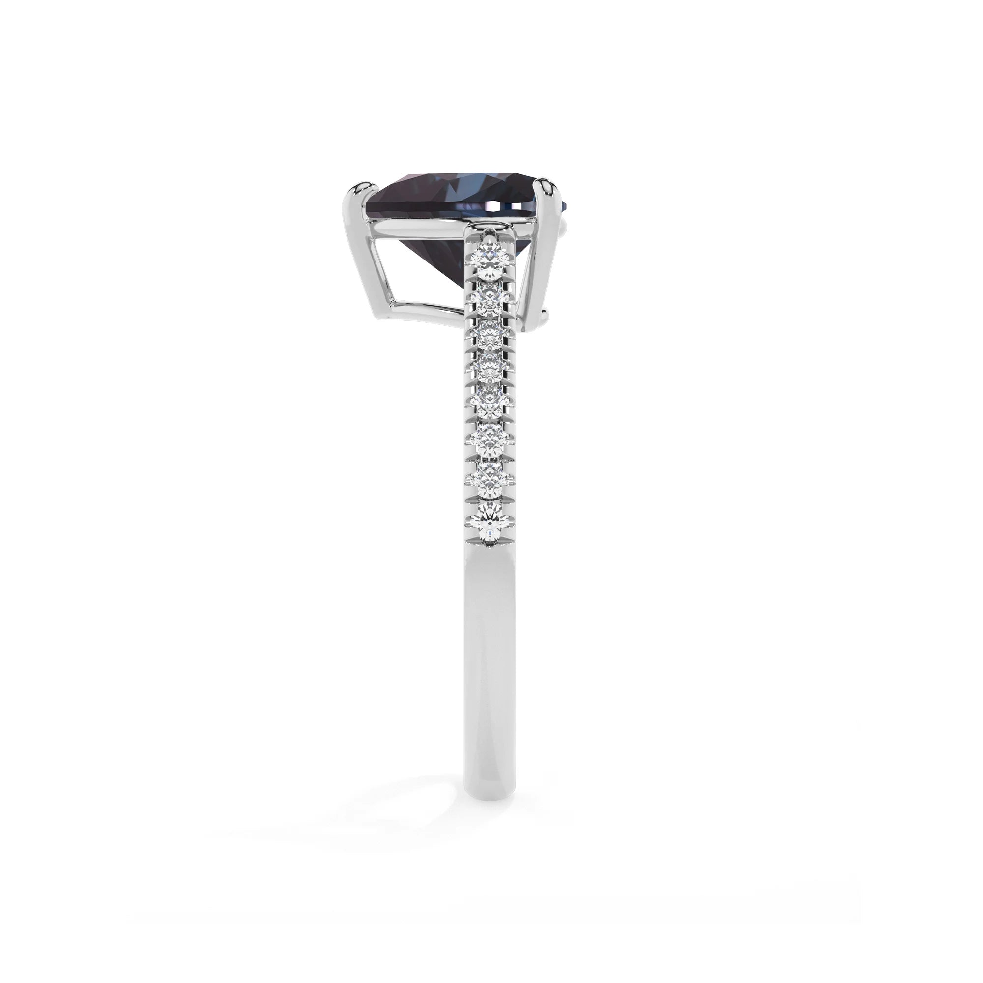 lab grown alexandrite heart half eternity solitaire engagement rings in white gold 