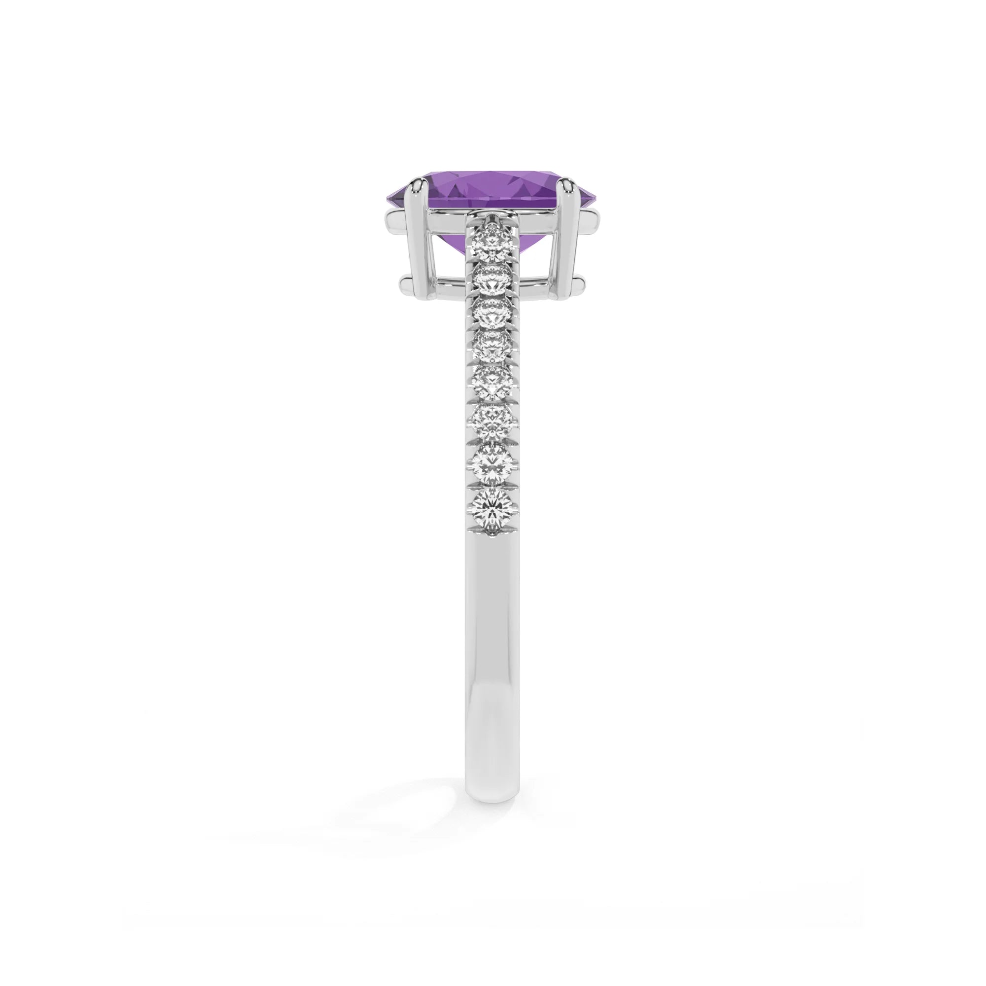lab grown amethyst oval half eternity solitaire engagement rings in platinum 