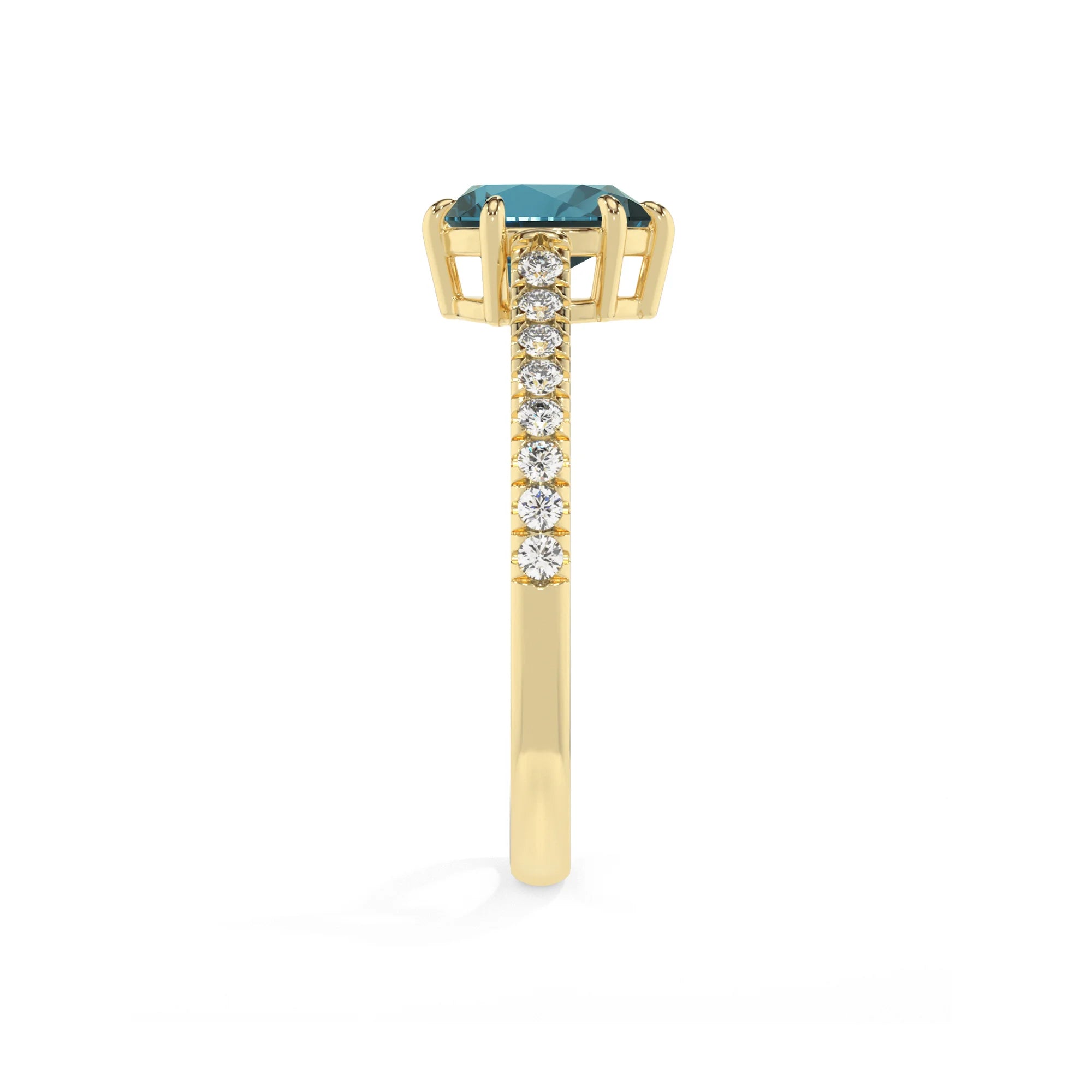 natural london-blue-topaz pear half eternity solitaire engagement rings in yellow gold 
