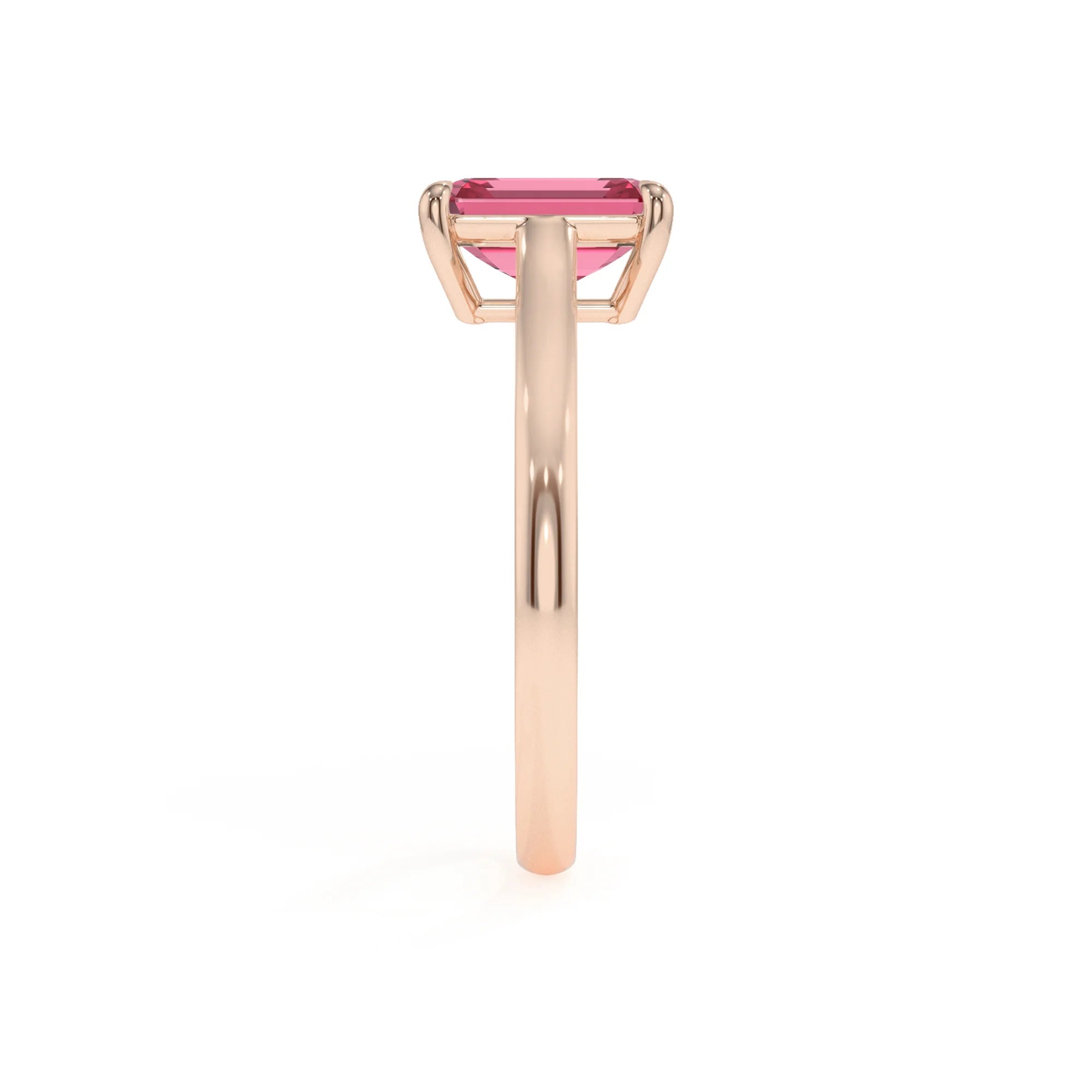 lab grown pink-tourmaline emerald cut solitaire rings in rose gold 