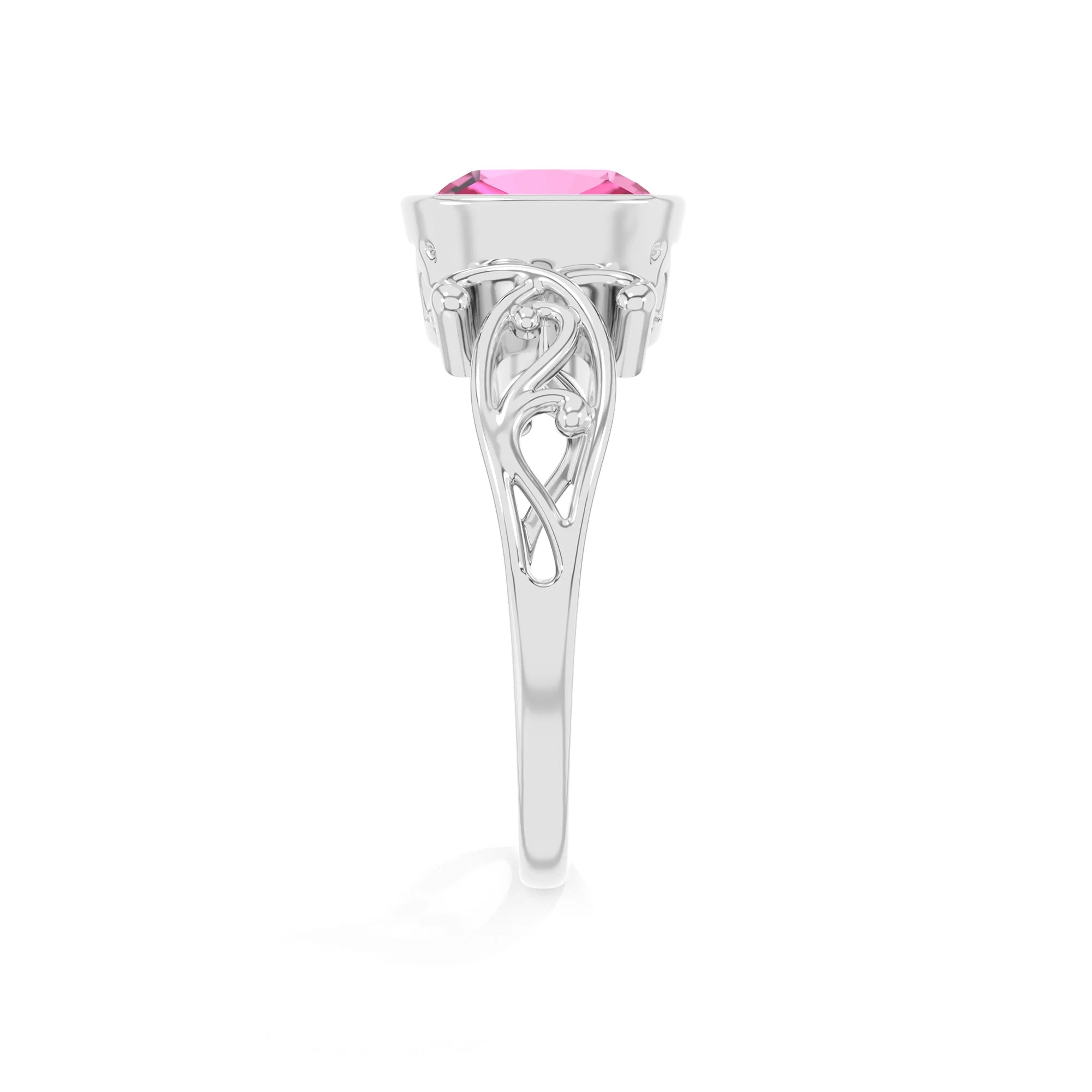 lab grown pink-sapphire cushion solitaire rings in platinum 