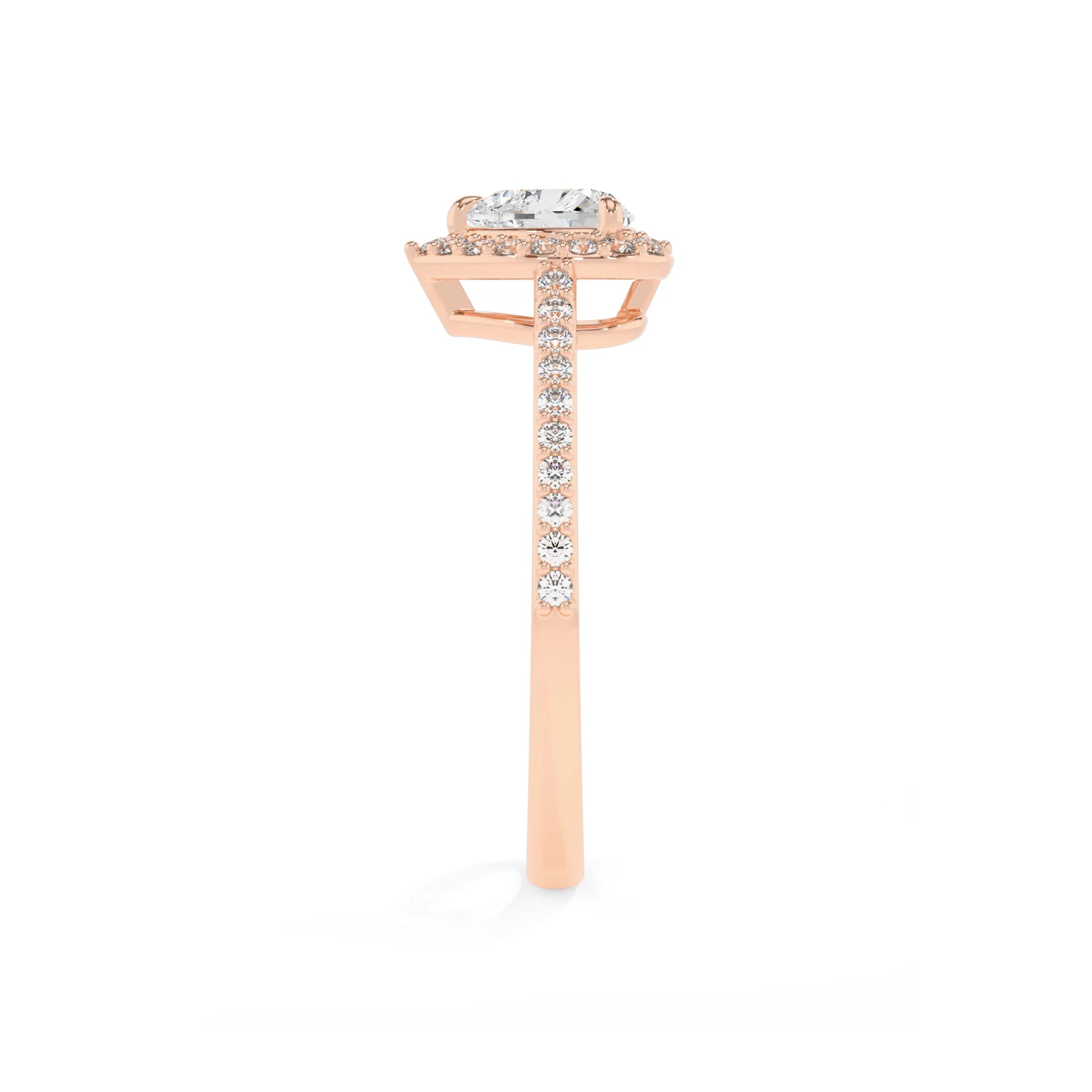 lab grown moissanite heart solitaire rings in rose gold 