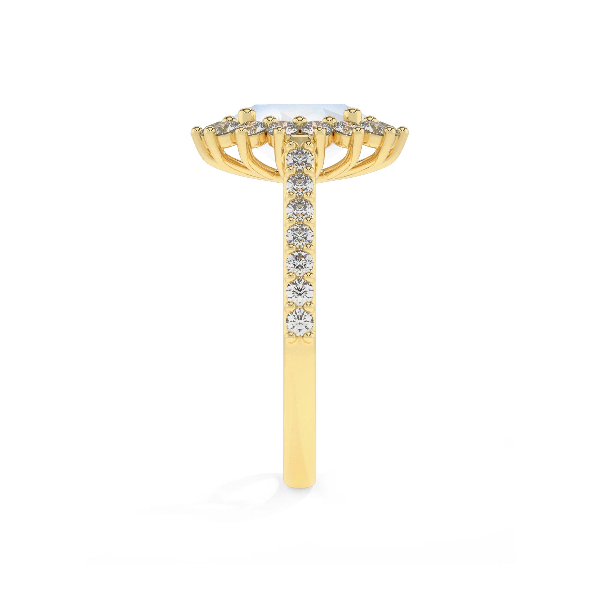 natural rainbow-moonstone oval solitaire rings in yellow gold 