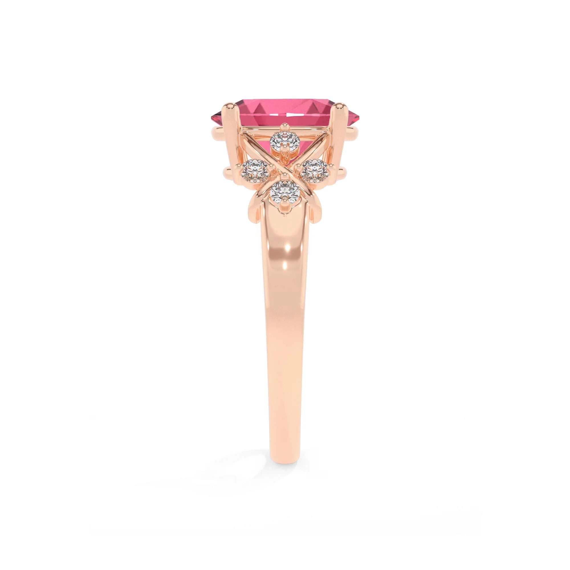 lab grown pink-tourmaline oval solitaire rings in rose gold 