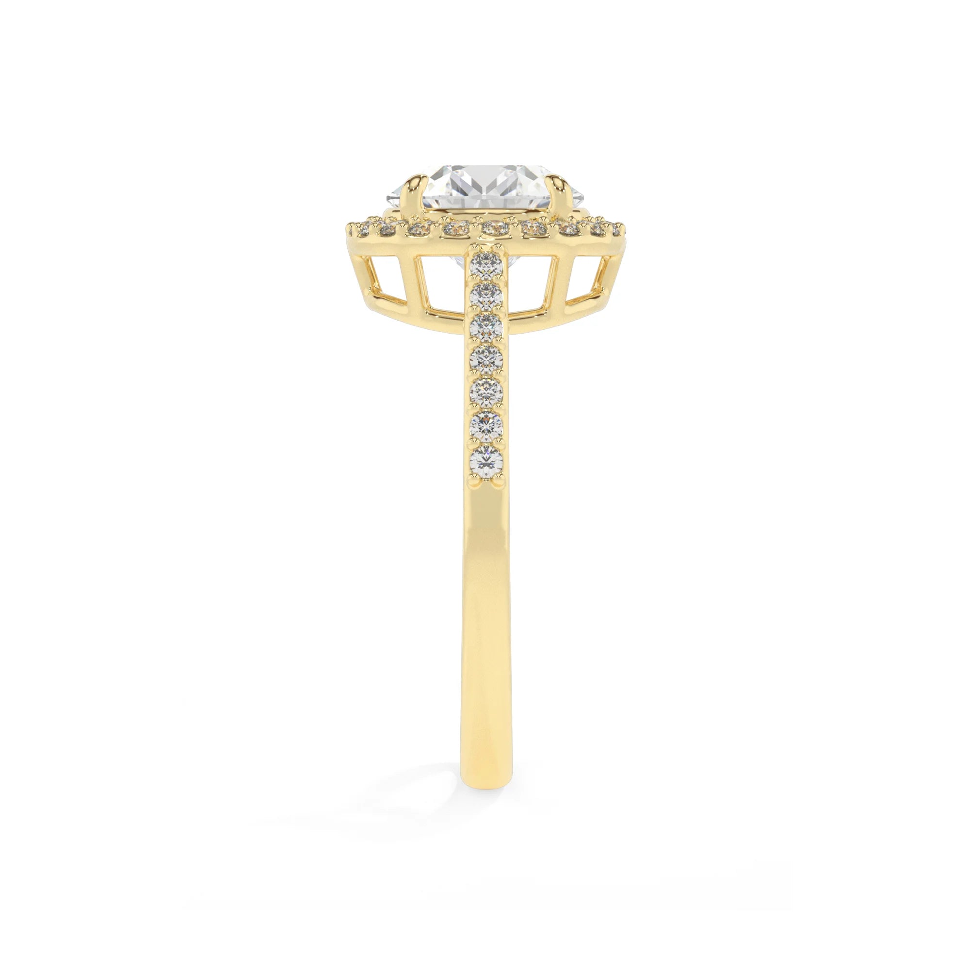 lab grown moissanite round solitaire rings in yellow gold 