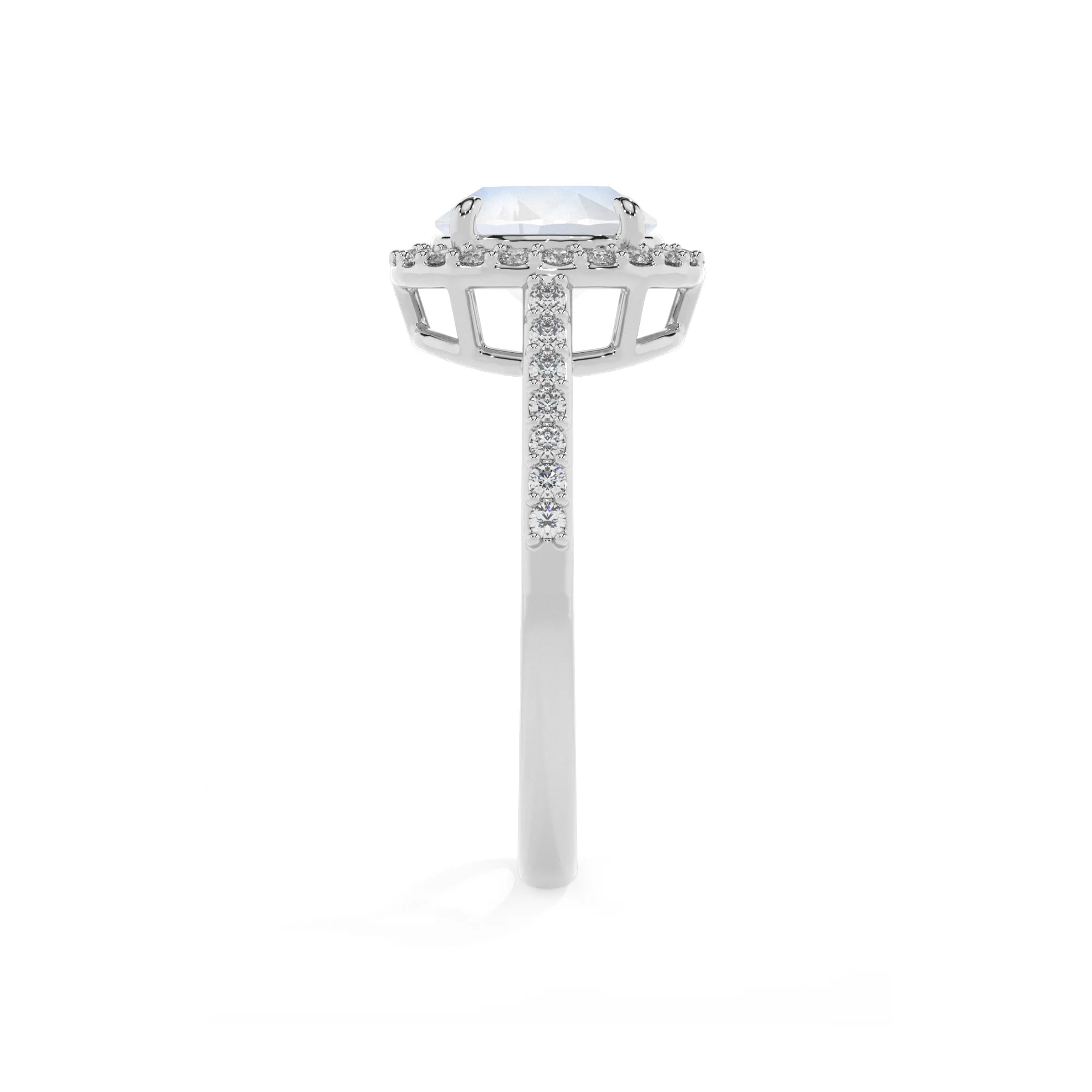natural rainbow-moonstone round solitaire rings in white gold 
