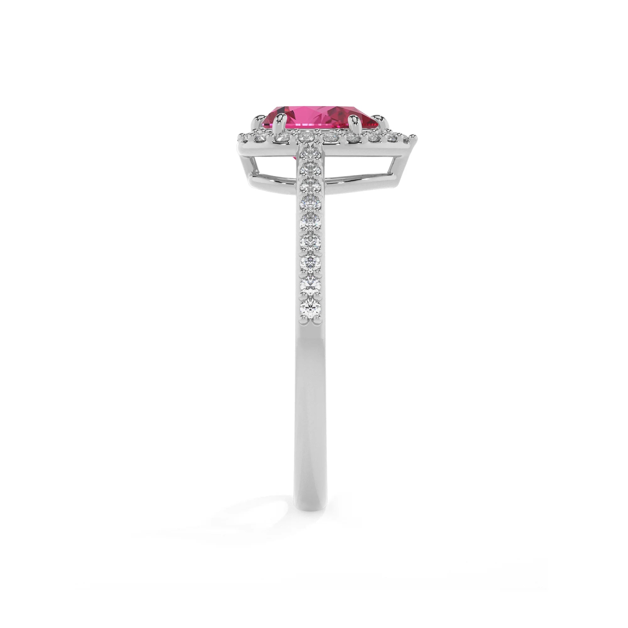 lab grown pink-sapphire pear solitaire rings in platinum 