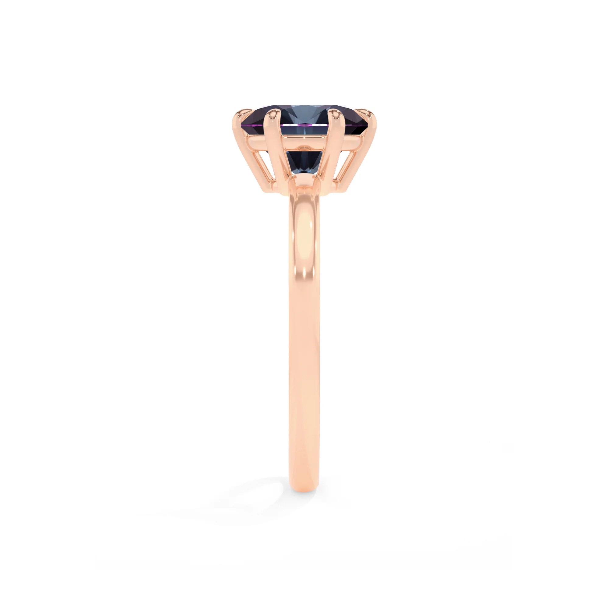 lab grown alexandrite round solitaire rings in rose gold 