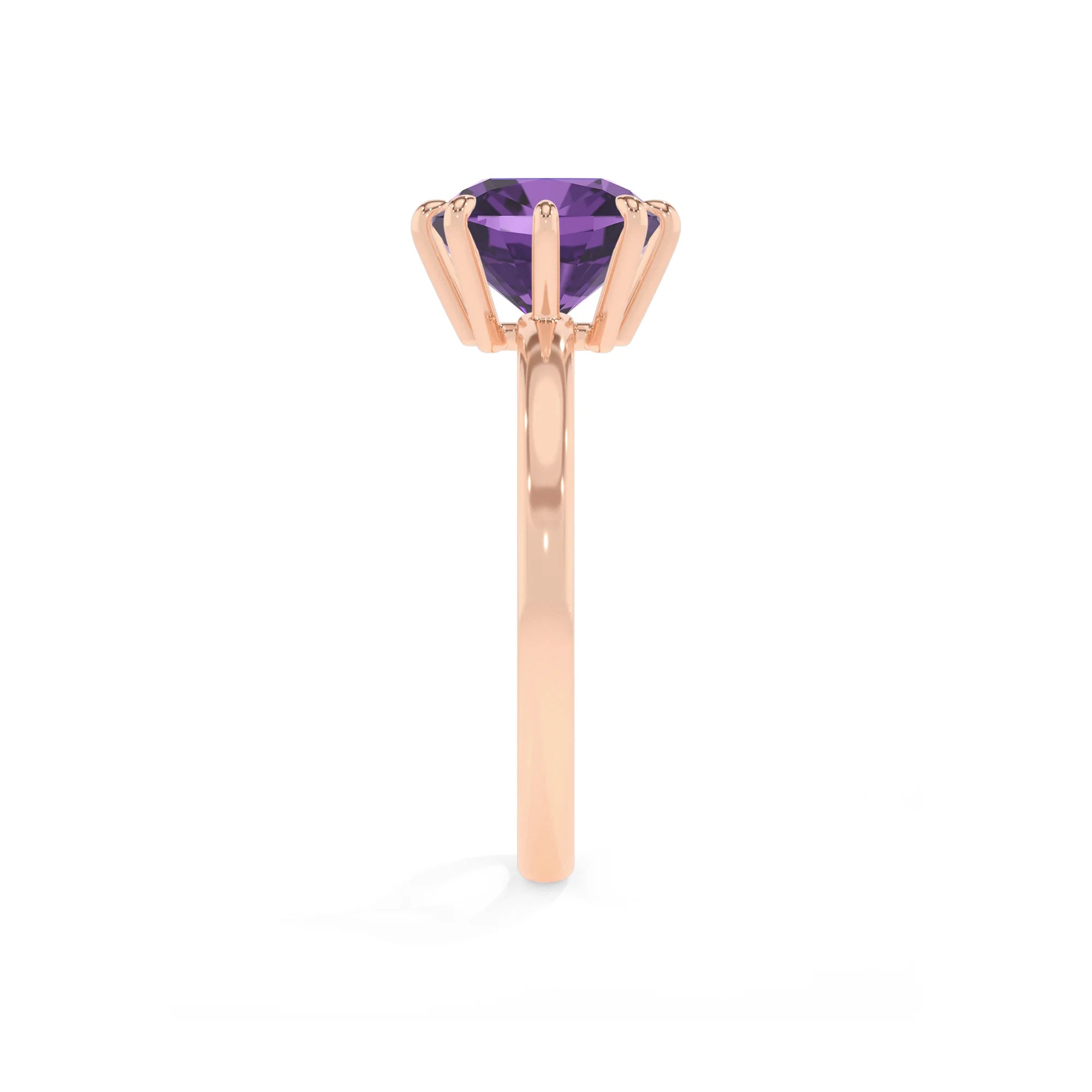 lab grown amethyst cushion solitaire rings in rose gold 