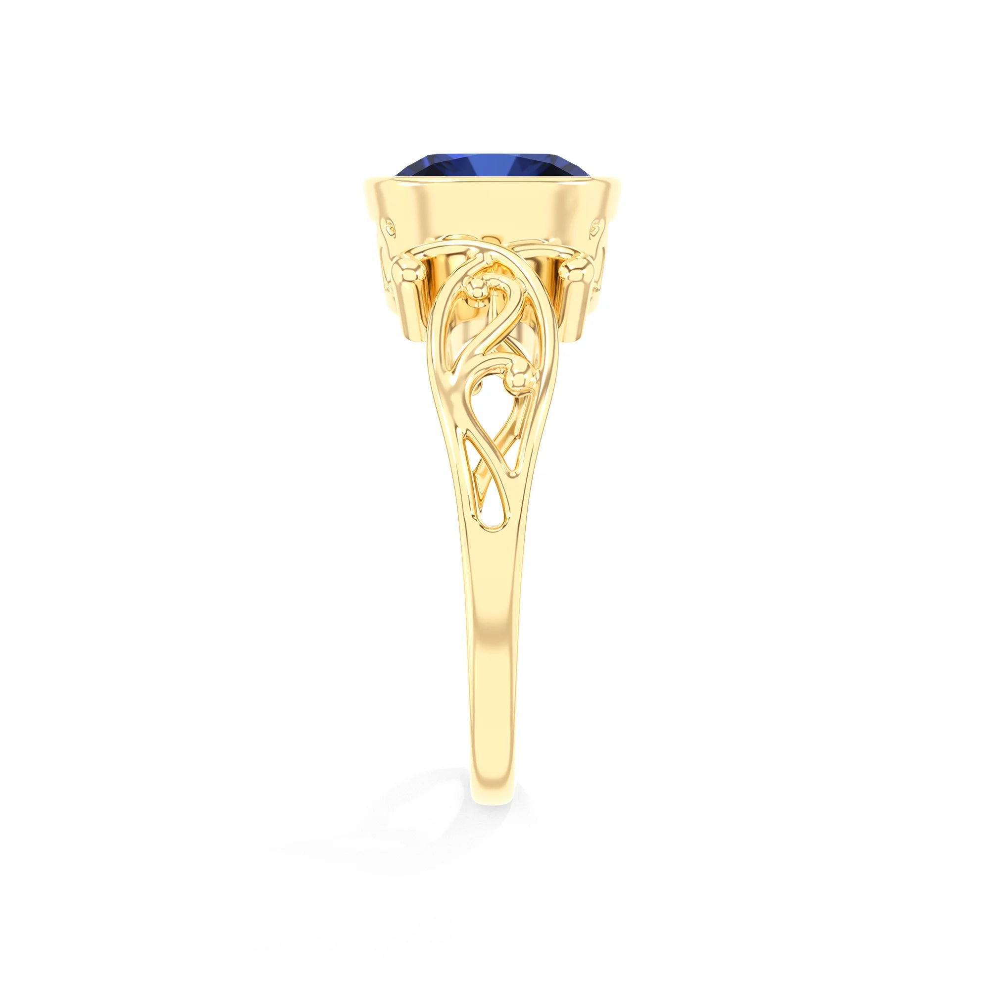 lab grown blue-sapphire cushion solitaire rings in yellow gold 