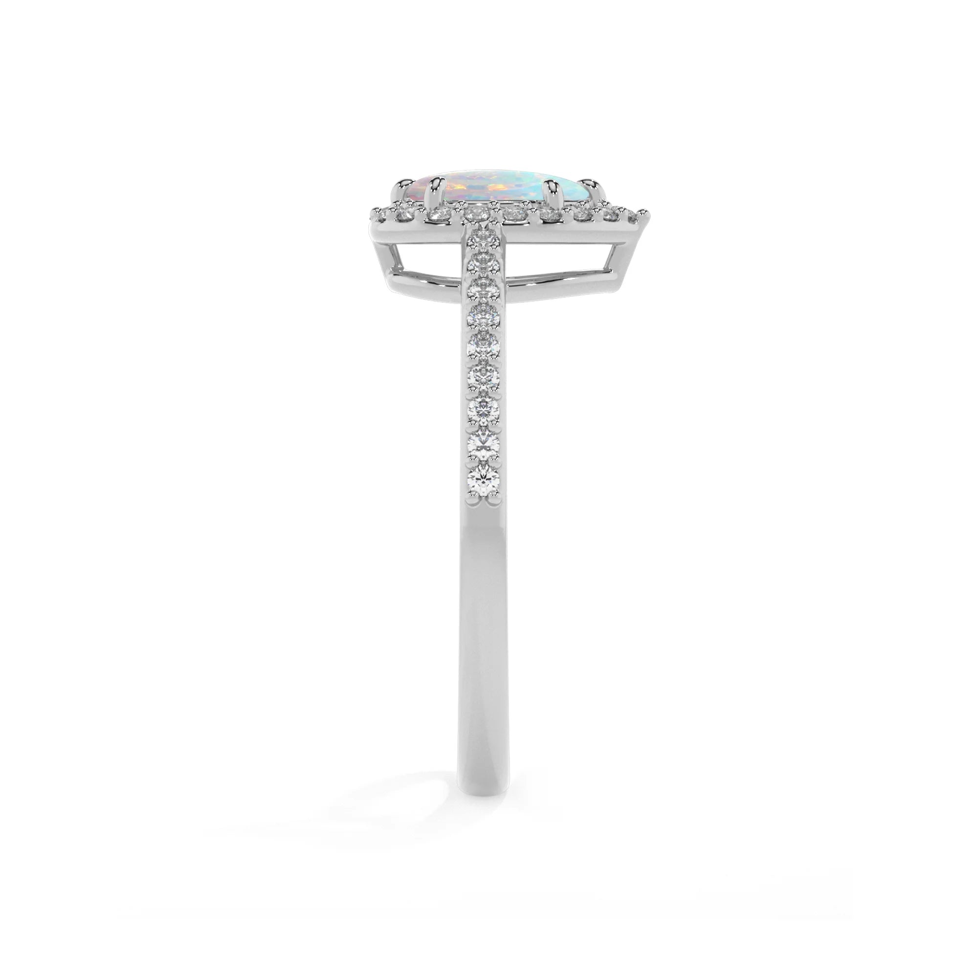 lab grown opal pear solitaire rings in white gold 