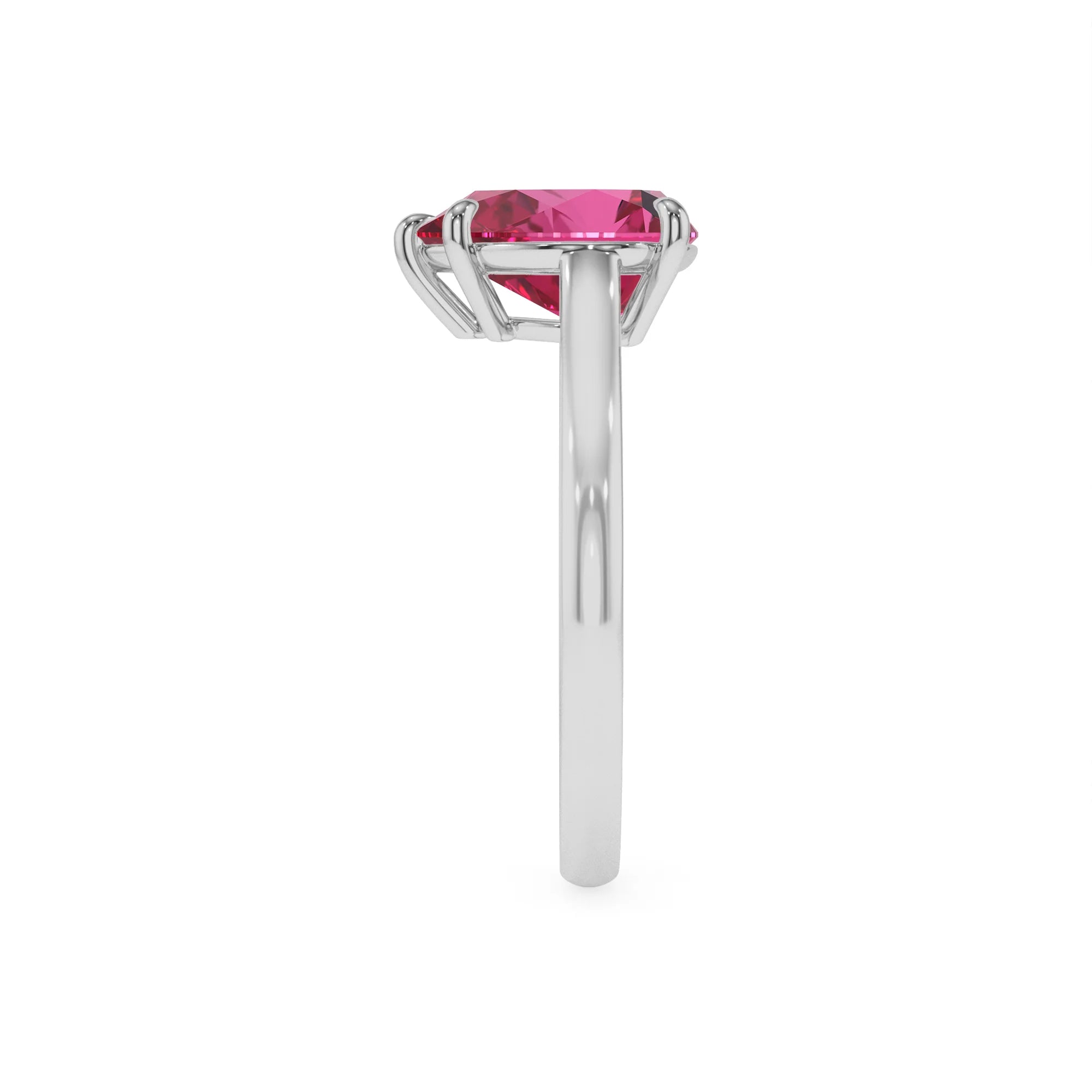 lab grown pink-sapphire pear solitaire rings in platinum 