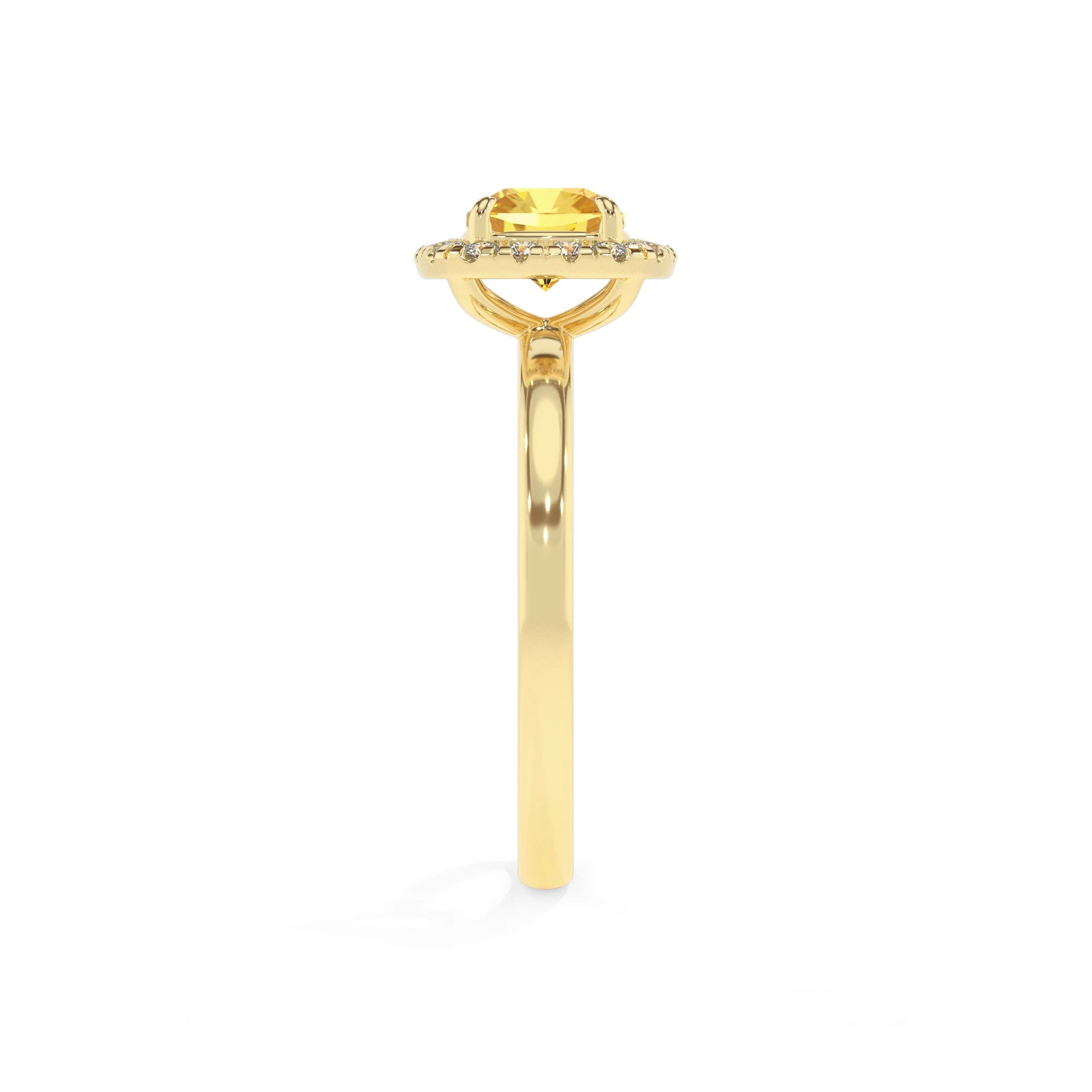 lab grown yellow-sapphire cushion solitaire rings in yellow gold 