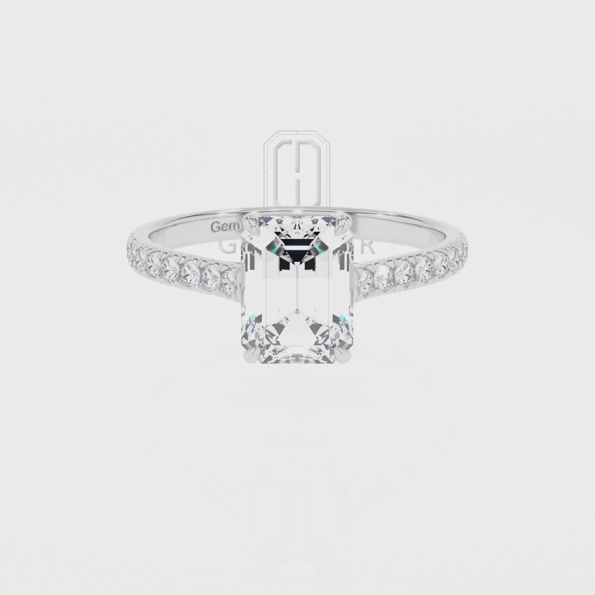 Lab Grown Emerald Octagon-Cut Half Eternity with Diamonds Solitaire Engagement Rings