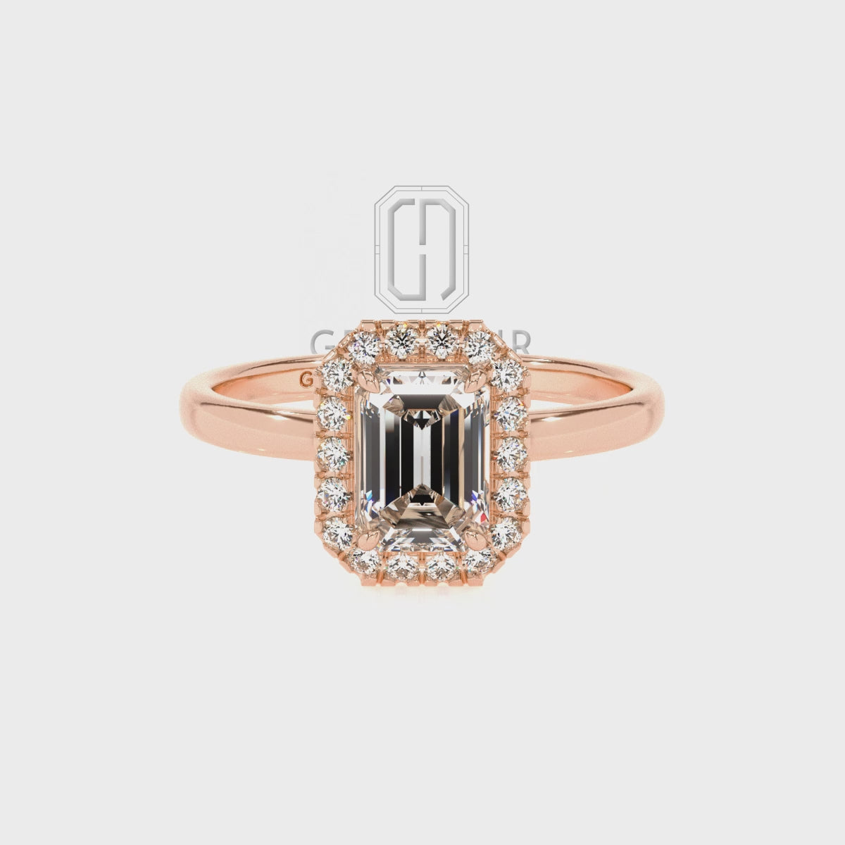 Natural Smoky Quartz Emerald-Cut with Diamonds Halo Solitaire Engagement Rings