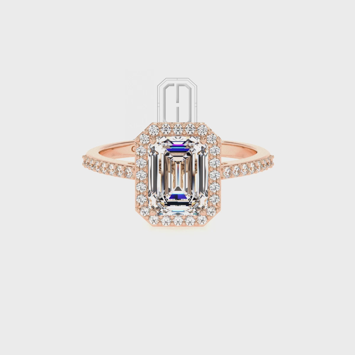 Lab Grown Emerald Octagon-Cut with Diamonds Halo Solitaire Engagement Rings