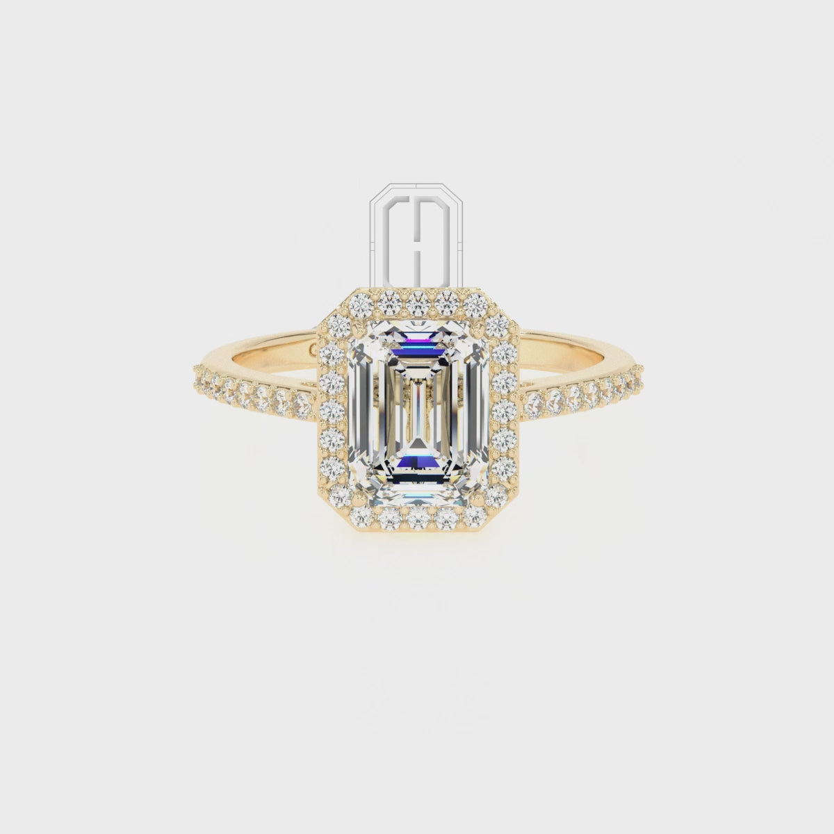 Lab Grown Tanzanite Emerald-Cut with Diamonds Halo Solitaire Engagement Rings