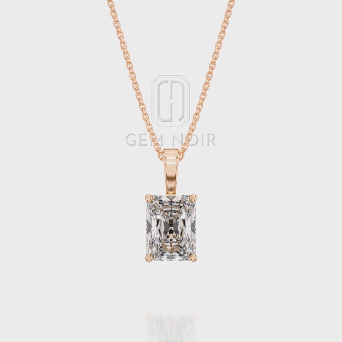 Natural Garnet Emerald-Cut Solitaire Pendant Necklace with 18" Chain