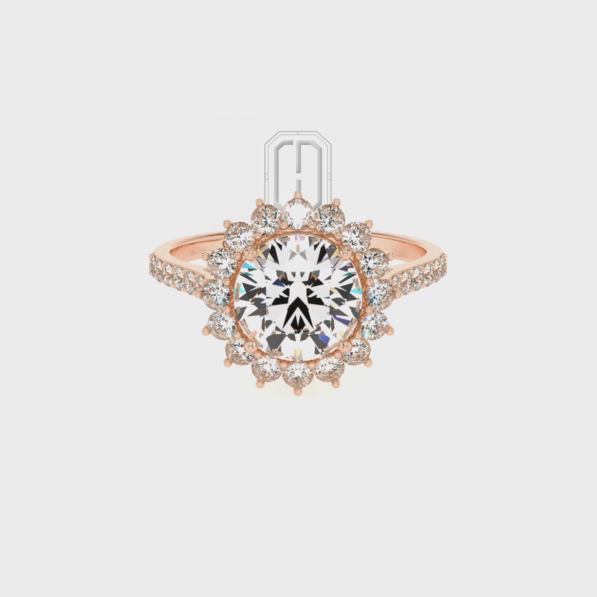 Lab Grown Pink Sapphire Round with Diamonds Double Halo Solitaire Engagement Rings