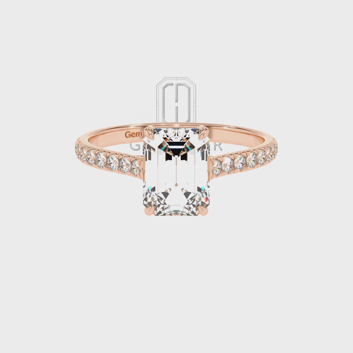 Lab Grown Emerald Octagon-Cut Half Eternity with Diamonds Solitaire Engagement Rings