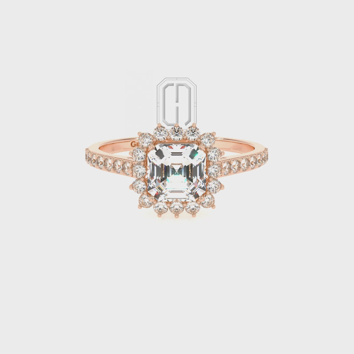 Lab Grown Moissanite Asscher Double Halo Solitaire Engagement Rings