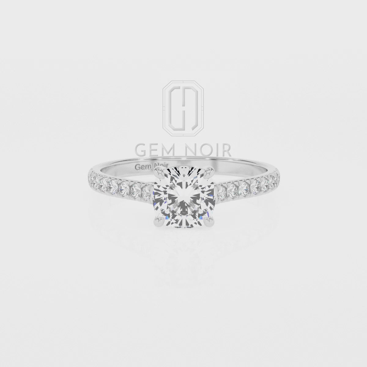 Lab Grown Emerald Cushion Half Eternity with Diamonds Solitaire Engagement Rings