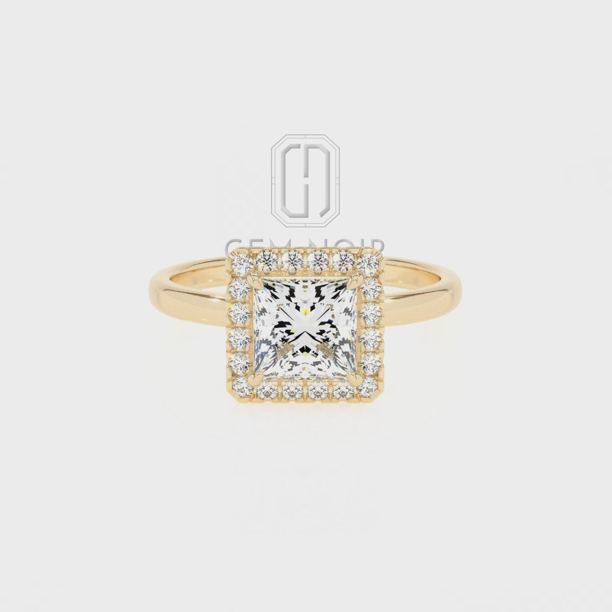 Lab Grown Moissanite Princess Halo Solitaire Engagement Rings