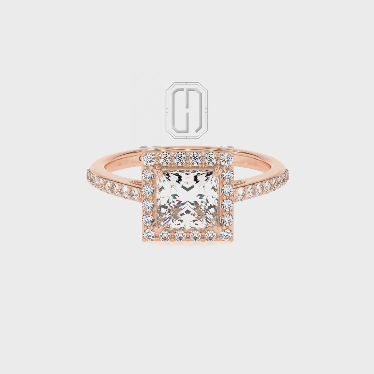 Lab Grown Moissanite Princess Halo Solitaire Engagement Rings